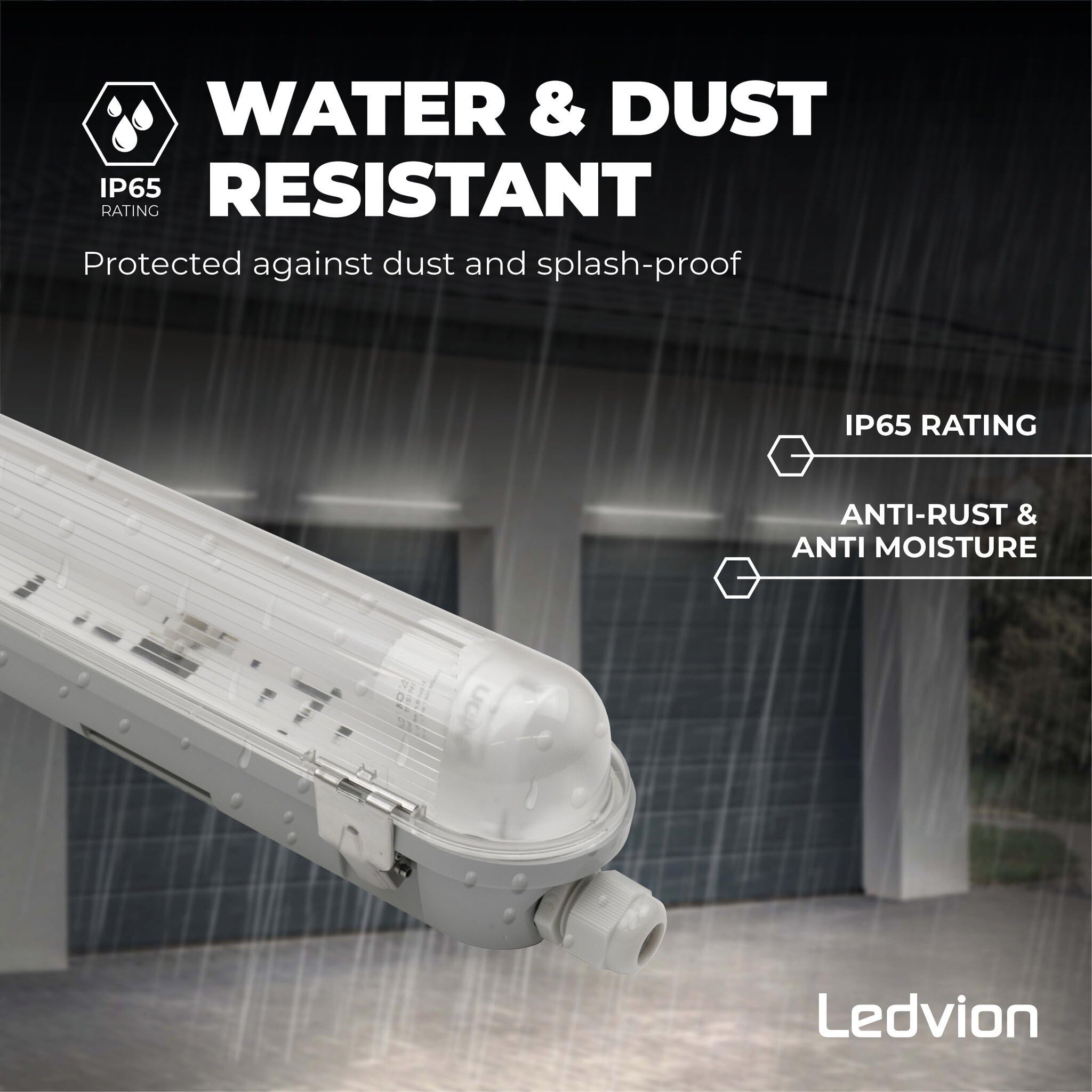 Ledvion - 1 pieza, pantalla estanca, 120cm, IP65, 18W, 185 lm/W, Blanco frío, 6500K, con sensor, lámpara de techo para garaje, de bodega, tubo led, almacén