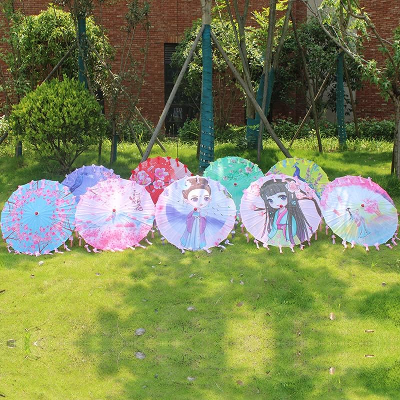 Miniatura 5 de Paraguas de papel de aceite chino japonés asiático, mango de madera, pintura clásica colorida, accesorios de baile para boda, disfraces, cosplay