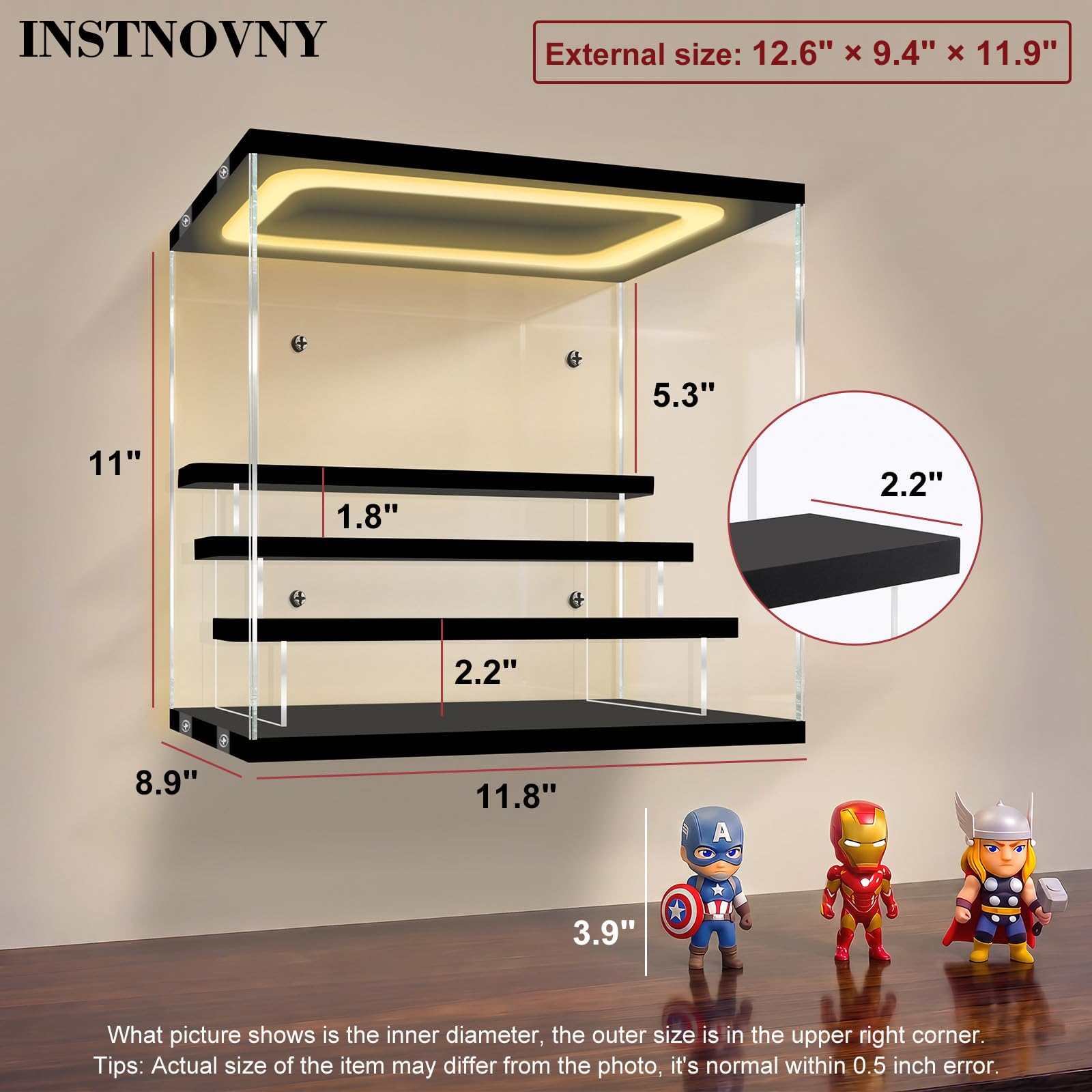 Vitrina acrílica iluminada con caja de almacenamiento ligera de 4 niveles