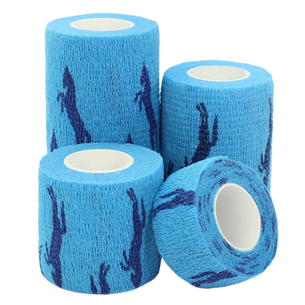 GouGou 4 Rolls Self-Adhesive Bandage First Aid Tape Strong Elastic Wrap for Ankle Waist Knee Elbow Athletic Sports Pets Medical Support Width 1'' 2'' 3'' 4'' Length 5 Yds (Blue horse)
