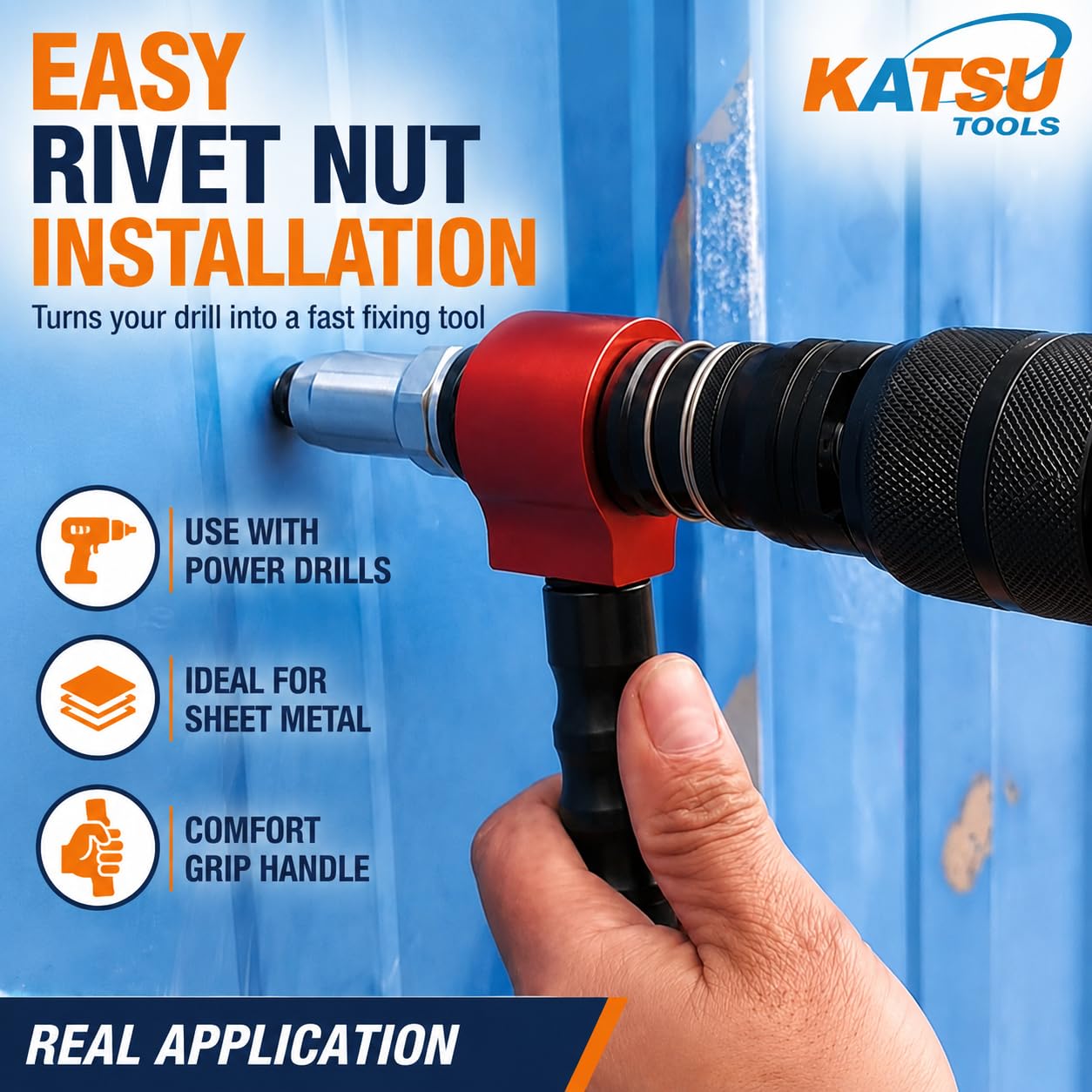KATSU Tools Accesorio de tuerca remachadora, kit adaptador de pistola de remache multifunción 2 en 1, herramienta de remachado para taladros eléctricos inalámbricos, modelo 405531