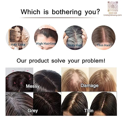 Miniatura 6 de isheeny Toppers de cabello humano de 10 pulgadas para mujer, con flequillo, color negro natural para mujer, con cabello fino y pérdida de cabello