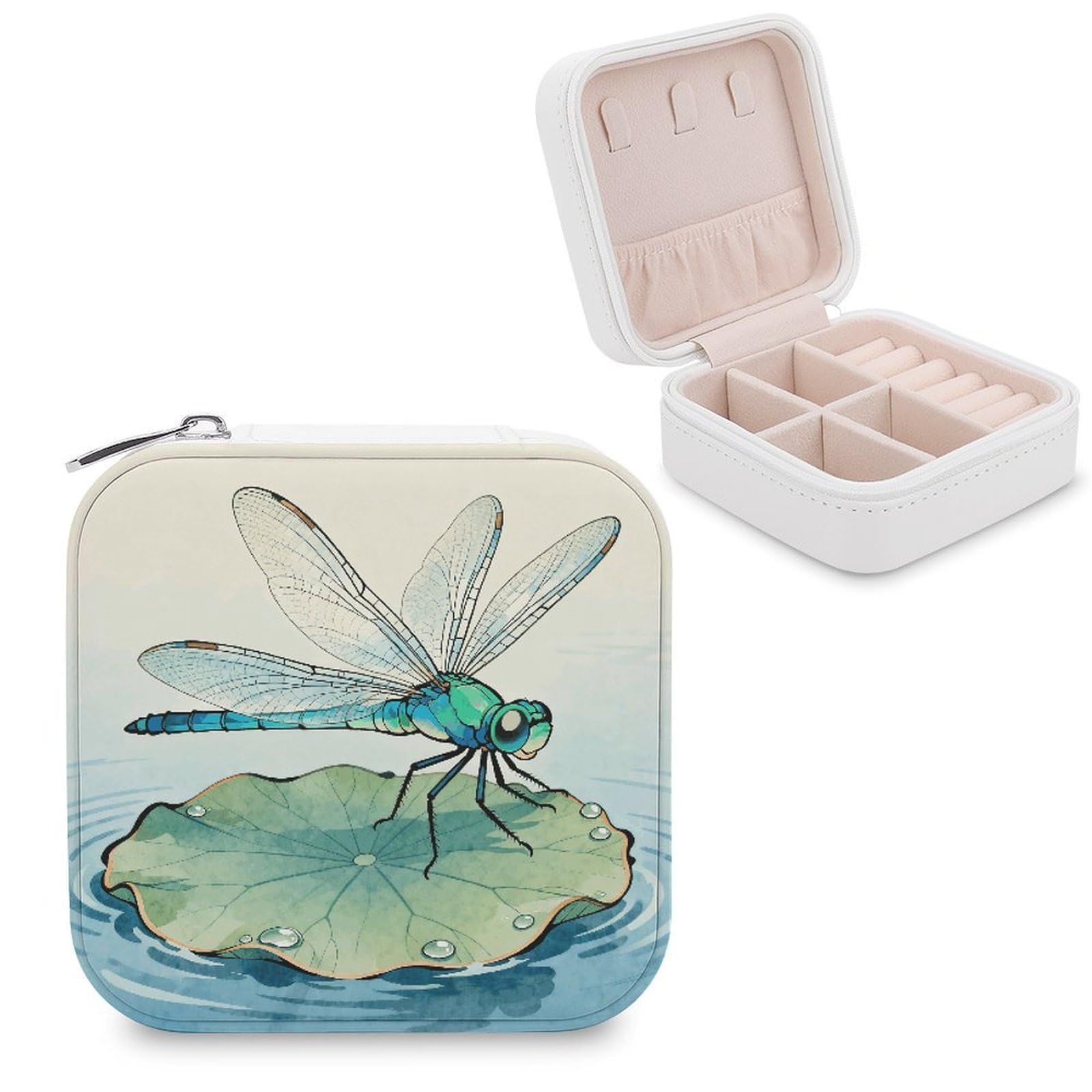 LZQPOEAS Draonfly Pattern Jewelry Box, PU Patterned Storage Case, Portable Travel Jewelry Organizer Box for Storing Rings, Pendants, Earrings, Necklaces, And Women's Specialized