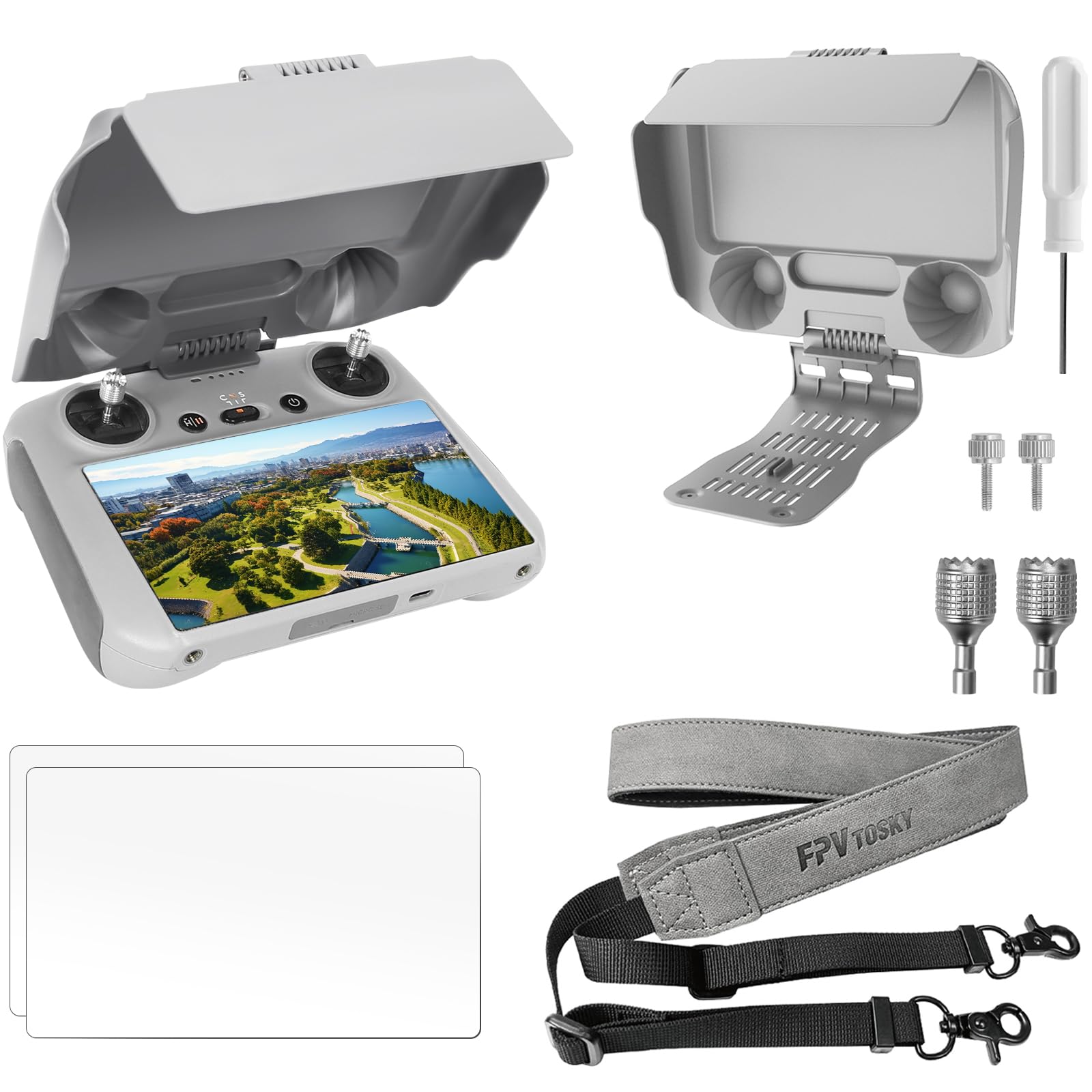 FPVtosky RC Controlador Más Protector Kit de Accesorios para DJI Mini 3 Pro, Kit incluye RC Sun Hood Cover, RC Lanyard, RC Screen Protection x 2, DJI RC Accesorios, DJI Mavic 3 Accesorios