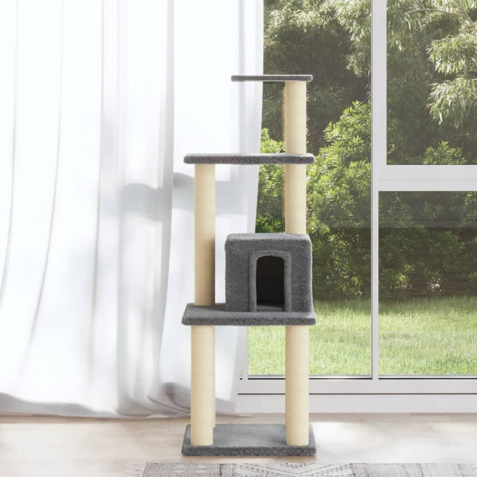 LAPOOH Rascador para Gatos con Postes de sisal, Arbol para Gatos, Gatos Accesorios, Arranhador para Gatos, Arbol Rascador Gatos, Gris Claro 105 cm