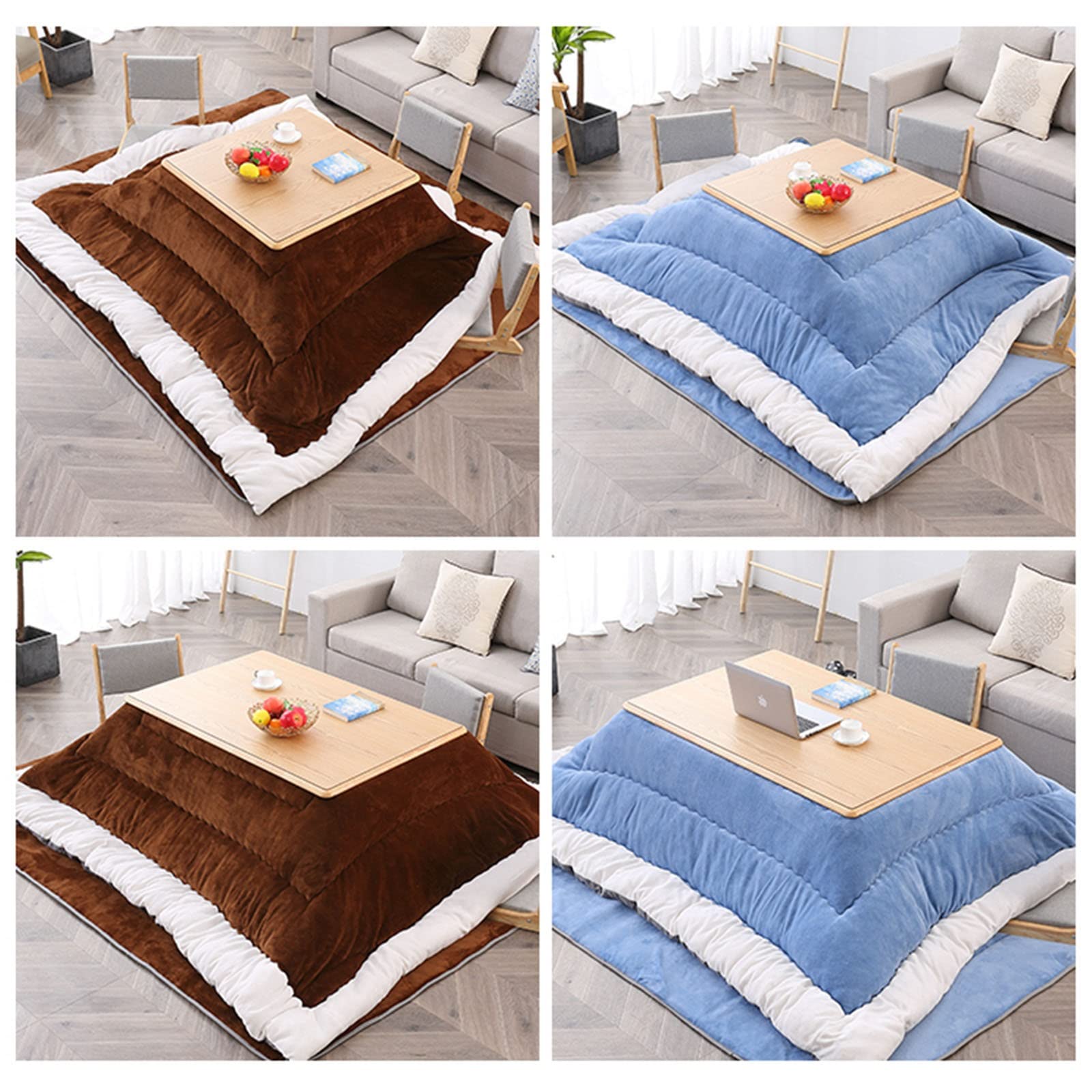 Kotatsu 4er-Set Wohnzimmerheizung Im Winter - Massivholz-Tatami-Tisch Und Sommer-Couchtisch - Warmes Geschenk Für Die Familie (Wood Color, 80 * 80 * 45cm)