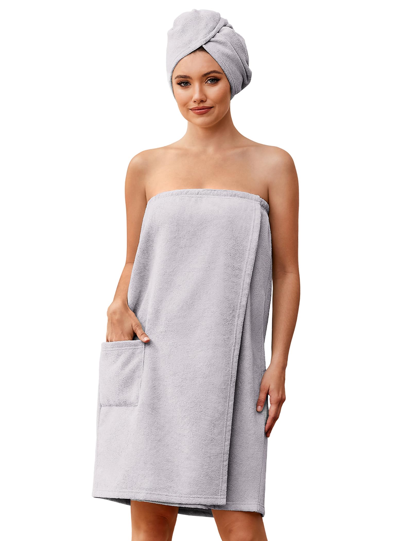 Ekouaer Towel Wrap for Women with Hair Towel Lightweight Knee Length Spa Body Bath Adjustable Closure Bathrobe with