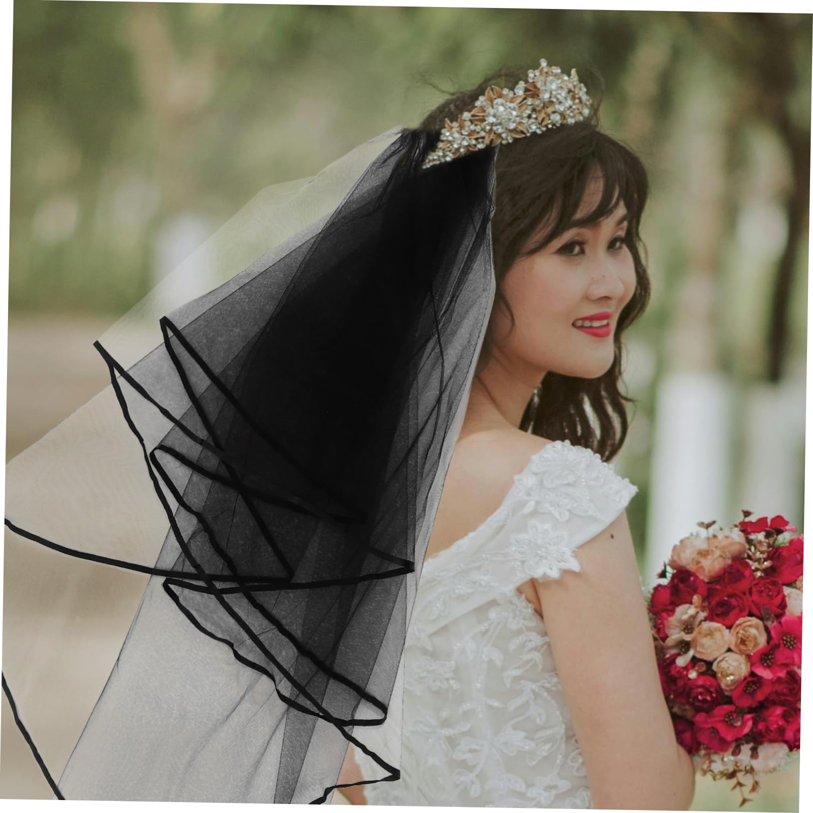 FOMIYES Schwarzer Brautschleier als Hochzeitsaccessoire aus Polyester mit Kamm Elegant und Stilvoll für Hochzeiten und Brautpartys für Frauen
