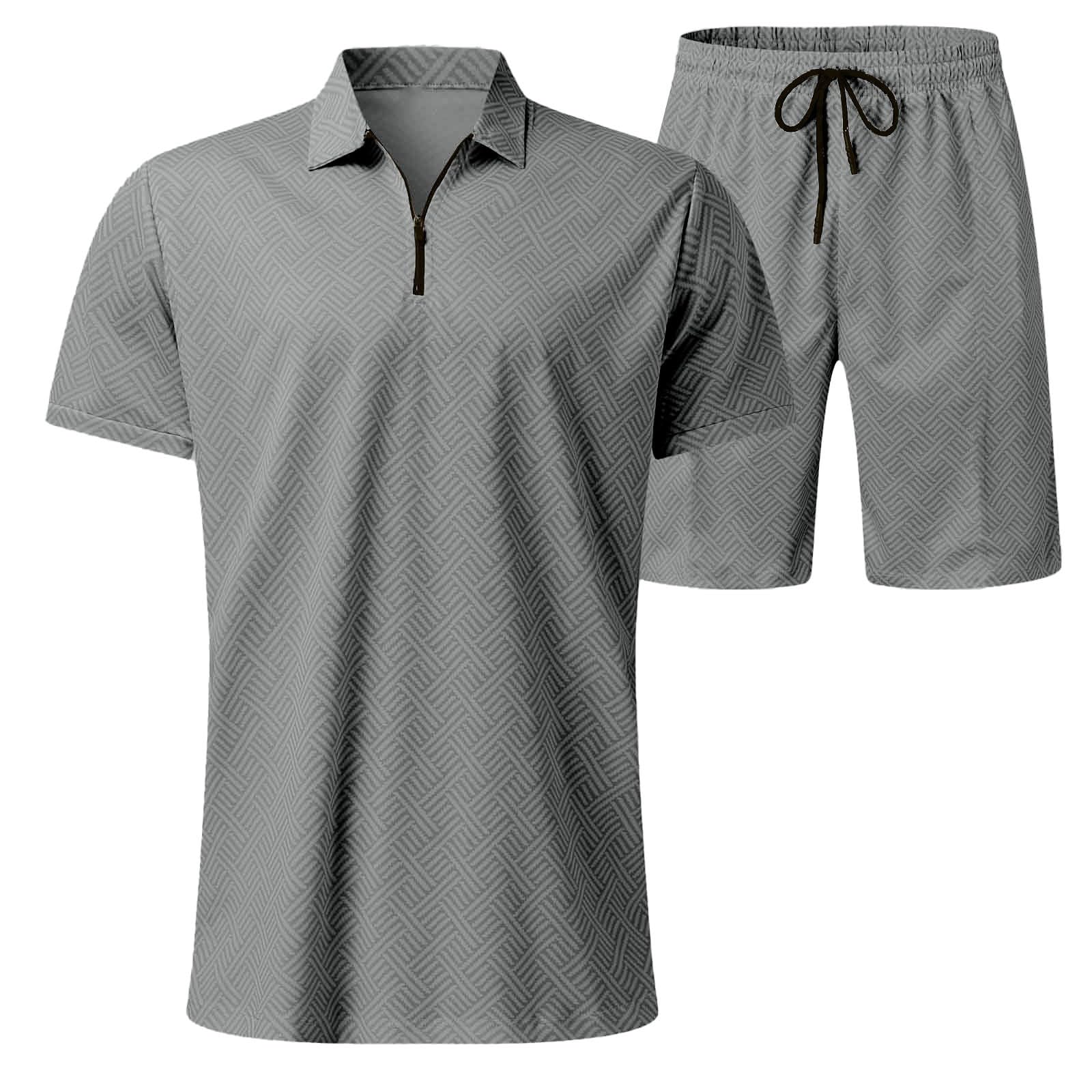 Homme Survêtement de Sport T-Shirt à Manches Courtes Fermeture éclair et Short Ensemble Homme Ensemble Sets Ete Tenues Survêtement Costumes Plage Vacances 2 Pcs