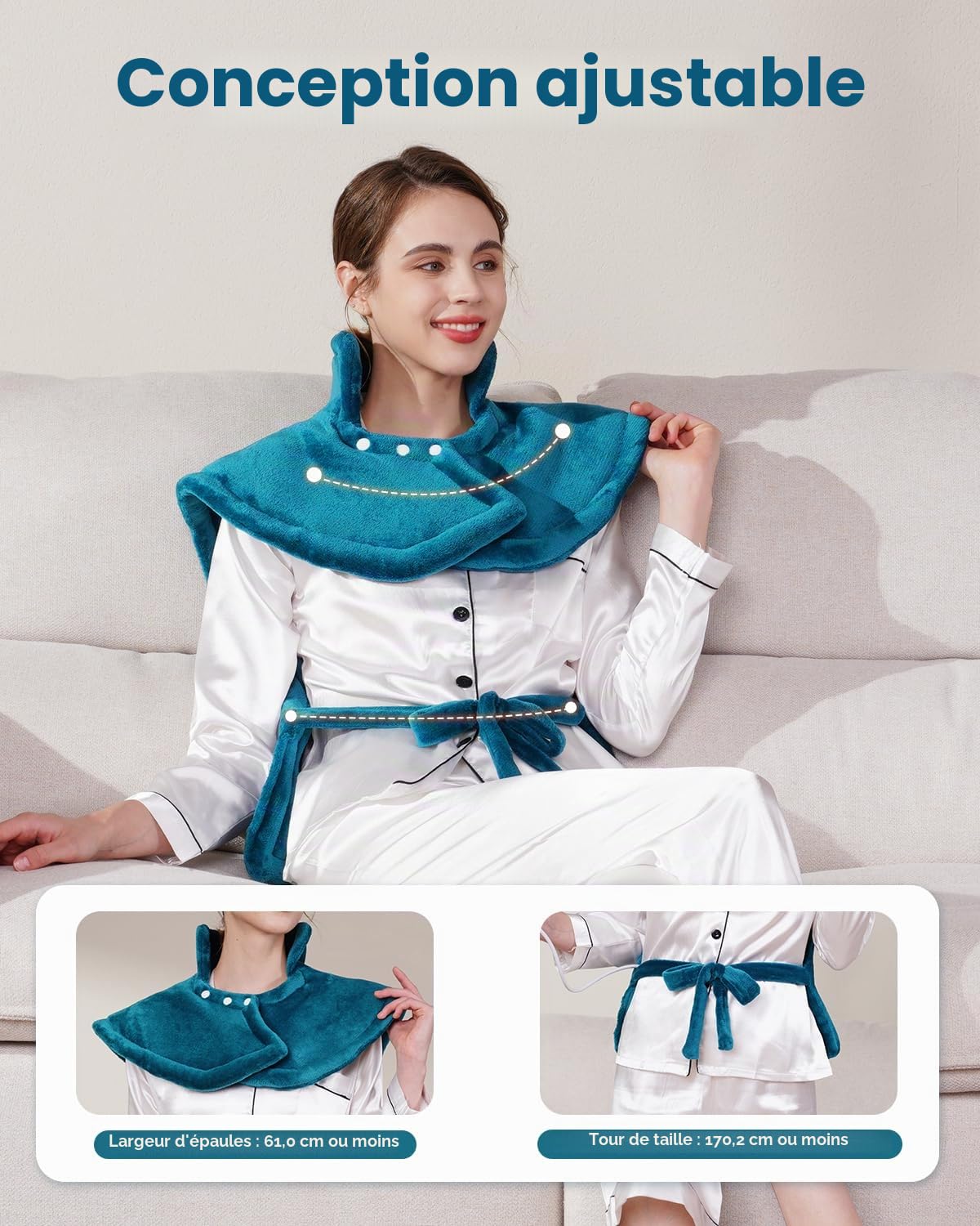 KNQZE Flanelle Coussin Chauffant Cervicales, Grande Ceinture Lombaire Chauffante, pour Soulager la Douleur Cou, Épaules et Dos, 10 Niveaux de Chaleur, Minuterie à 4 positions, Lavable en Machine