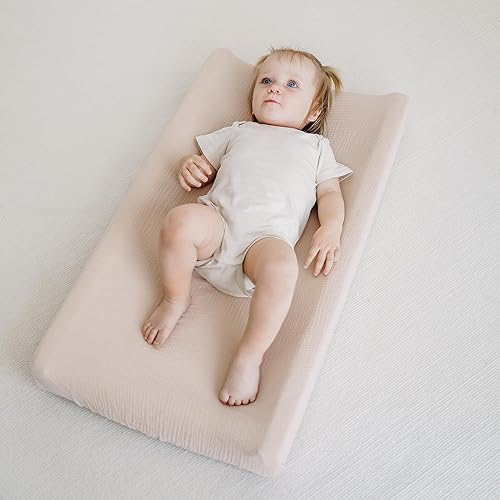 Miniatura 6 de Funda para cambiador para cambiador de pañales de muselina neutra de algodón suave para cambiador de pañales para niñas y niños, paquete de 2