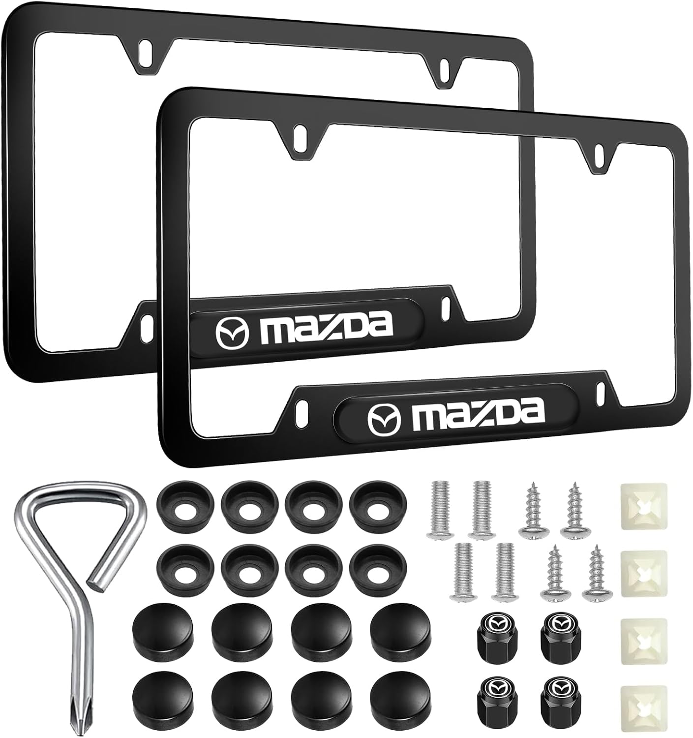 License Plate Frames Compatible with Mazda, 2 Pack Car Black License Plate Frames with Mounting Kit, Universal Fit for Cars, Trucks, SUVs - Anti-Rust, Weatherproof Design