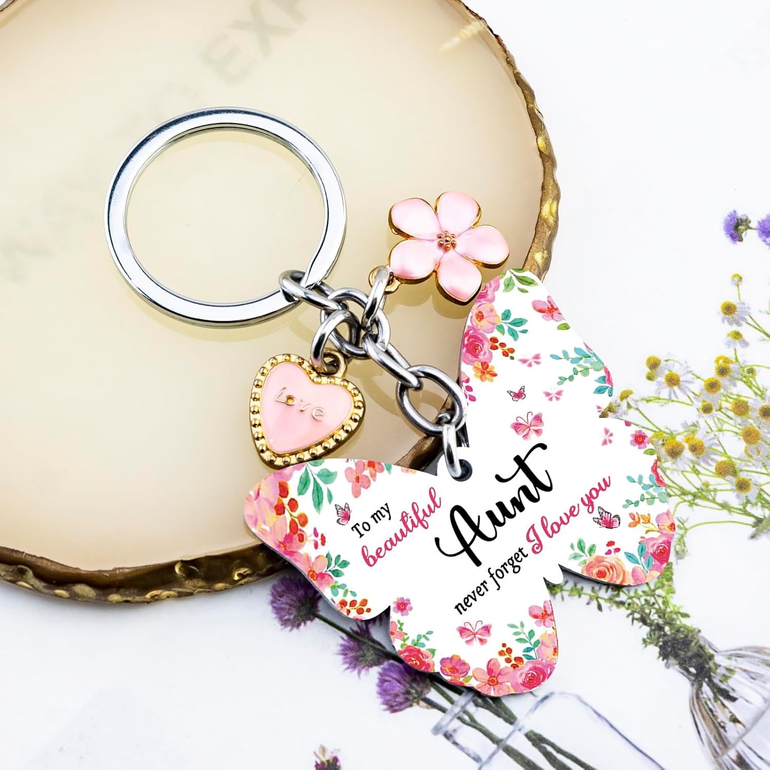 OEHEDOU Aunt Gifts Auntie Gift Ideas Aunts Birthday Gifts From Niece Nephew Butterfly Aunt Keychain Christmas Gift For Auntie Best Aunts Present For Birthday Christmas Valentines Day Easter - Image 2