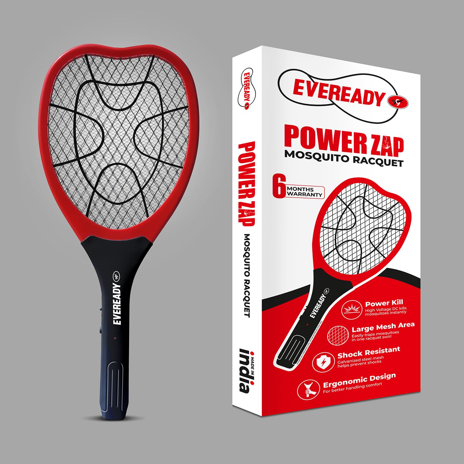 Eveready Mosquito Racquet | Large Mesh Area| Shock Resistant |Ergonomic Design | 6 Month Warranty | Made in India