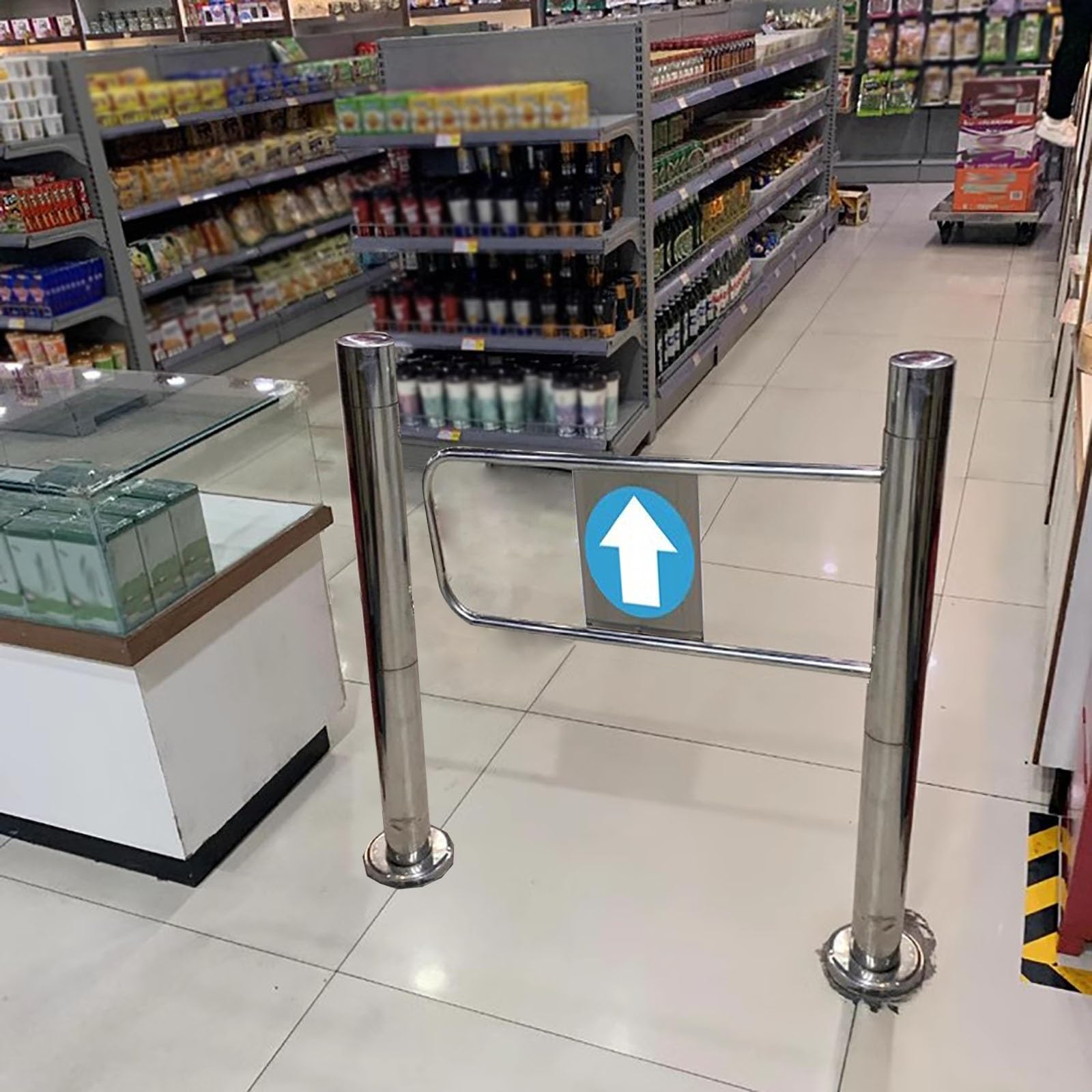 Barrera de seguridad de cierre automático, puerta de acceso manual de 90 grados para pasillos industriales y supermercados, puerta de seguridad de bloqueo unidireccional con instalación de montaje