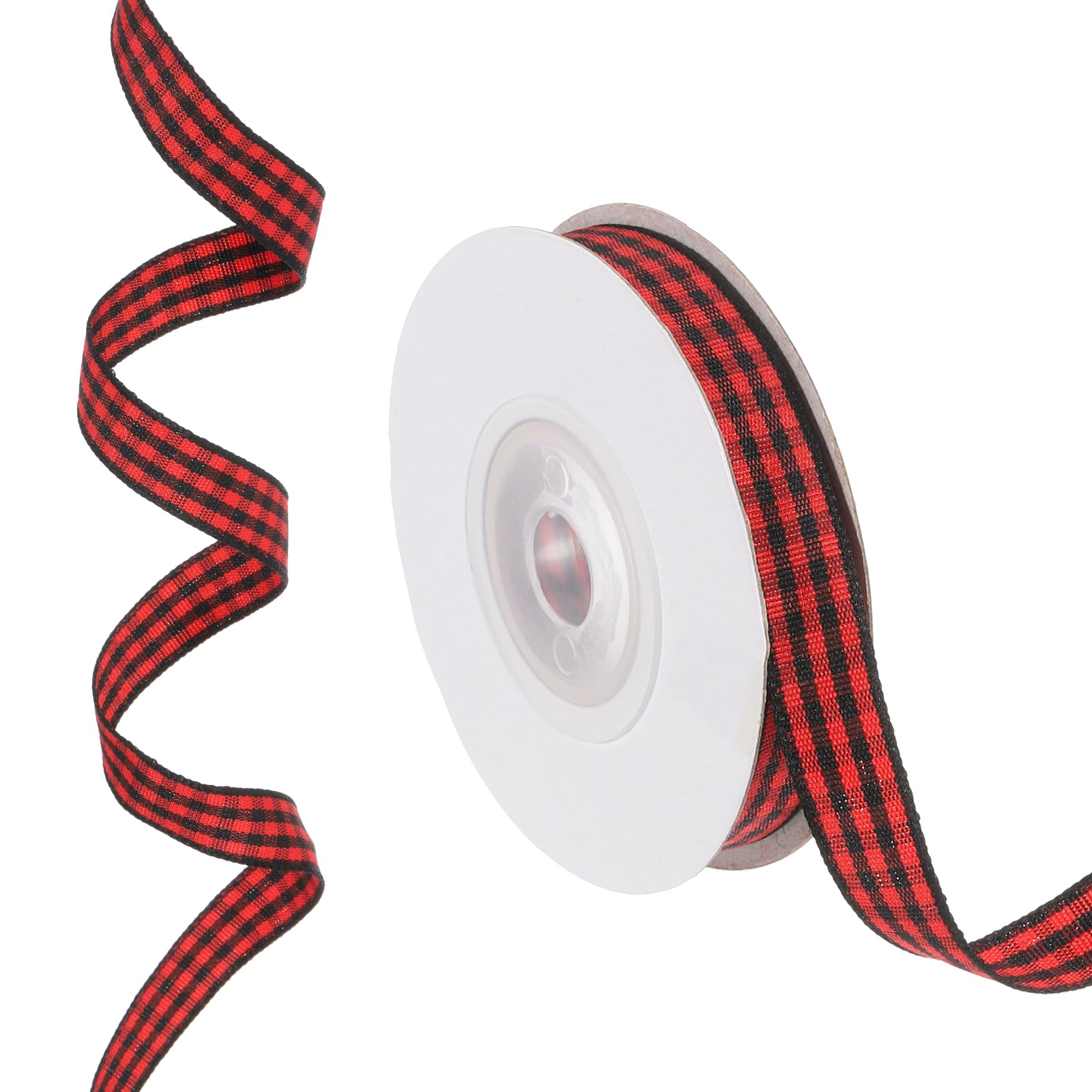 PATIKIL 23 m x 1 cm Plaid Ribbon, Black Red Gingham Ribbon Gift Wrapping Ribbon for Thanksgiving Bow Wreath Craft Birthday Wedding