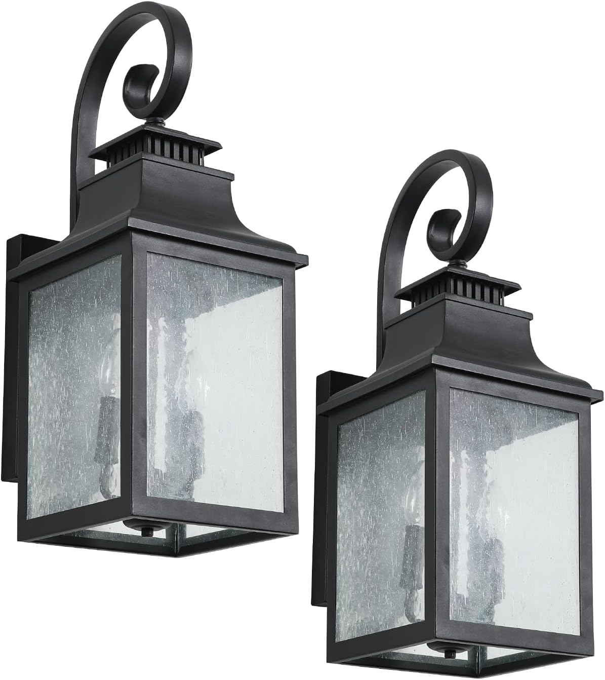 Outdoor Wall Lantern,Large Exterior Light Fixtures in Black, Vintage Sconce with Clear Seeded Glass for Entryway, Pathway, Porch, Patio Waterproof, Cast Aluminum Glass (2 PCS)