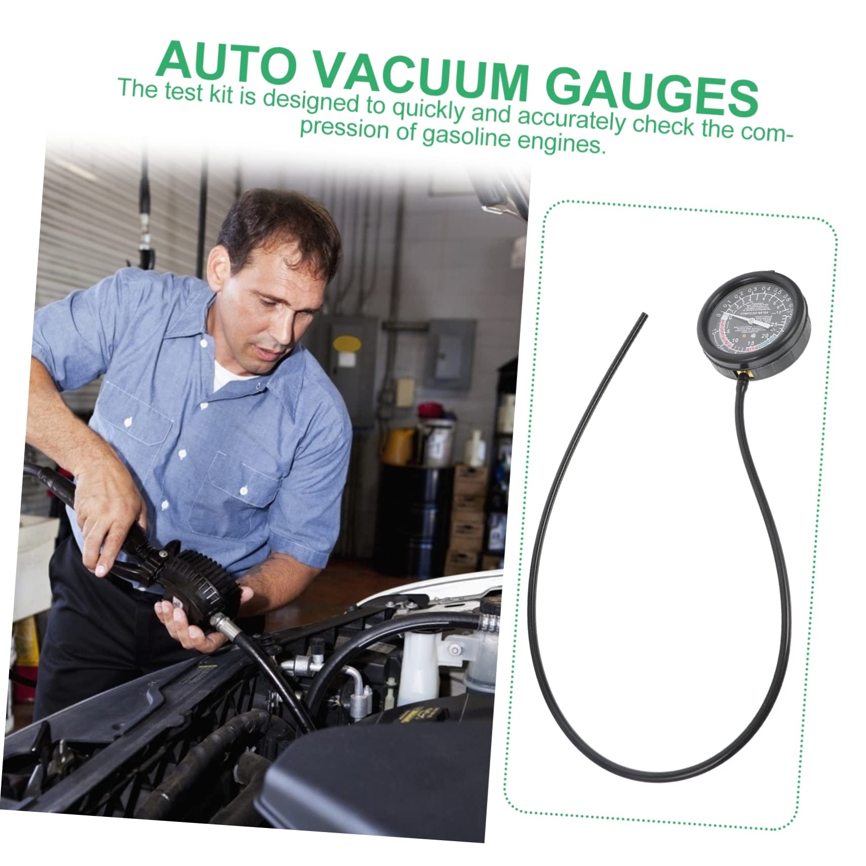 Vacuomètre Dépressiomètre Automobile 1 Ensemble, ABS, Caoutchouc, Cuivre