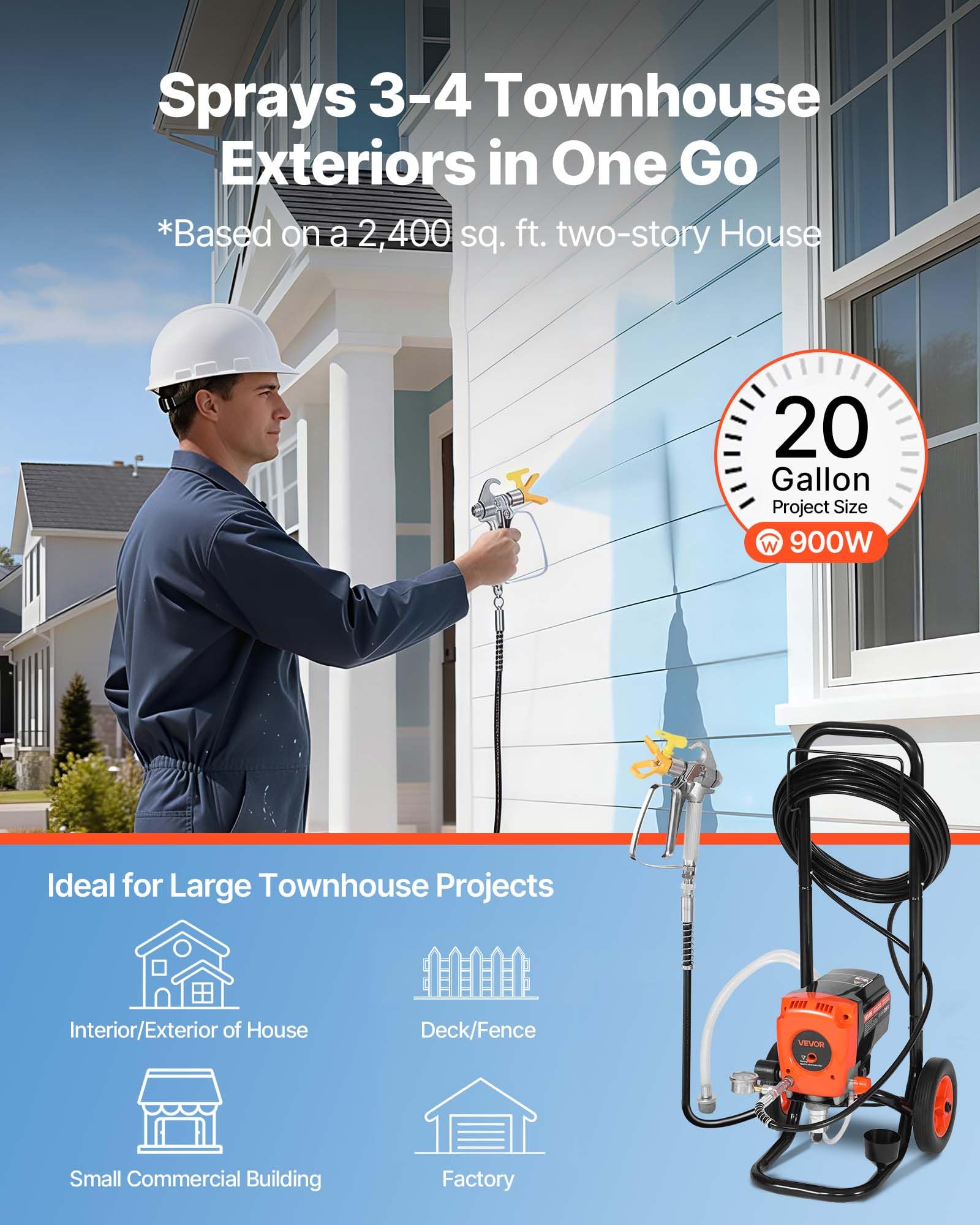 VEVOR Pulverizador de Pintura sin Aire 900 W 3300 PSI, Máquina de Pintura Airless con Carrito, con Cepillo de Limpieza, Manguera, Tubo de Extensión, Boquillas, para Pintar Exteriores, Interiores