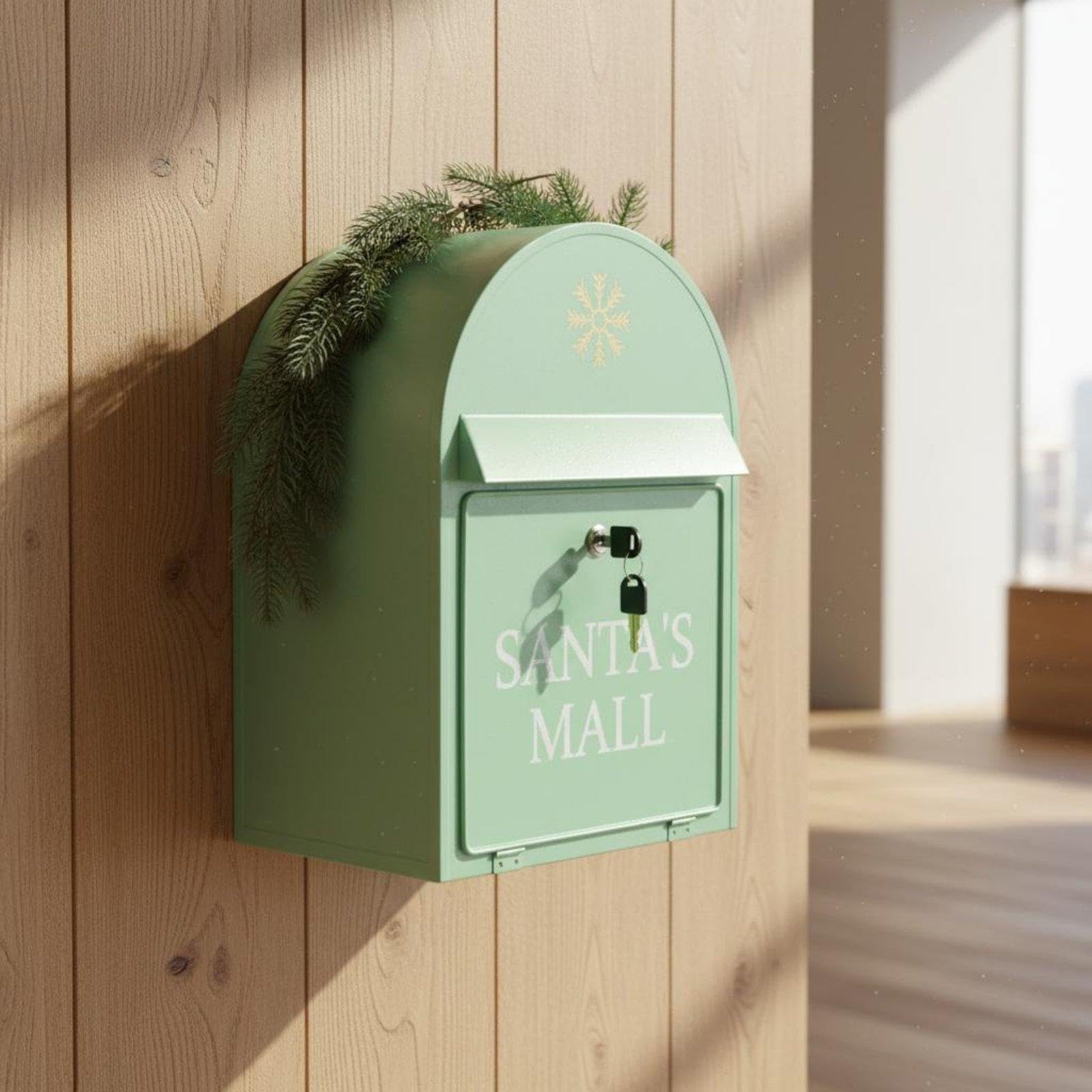 Vintage Metal Mailbox Display Wall-Mounted Mailbox Lockable Lid Decorative Post Box for Event Decoration, Photo Prop Light Green-image-7