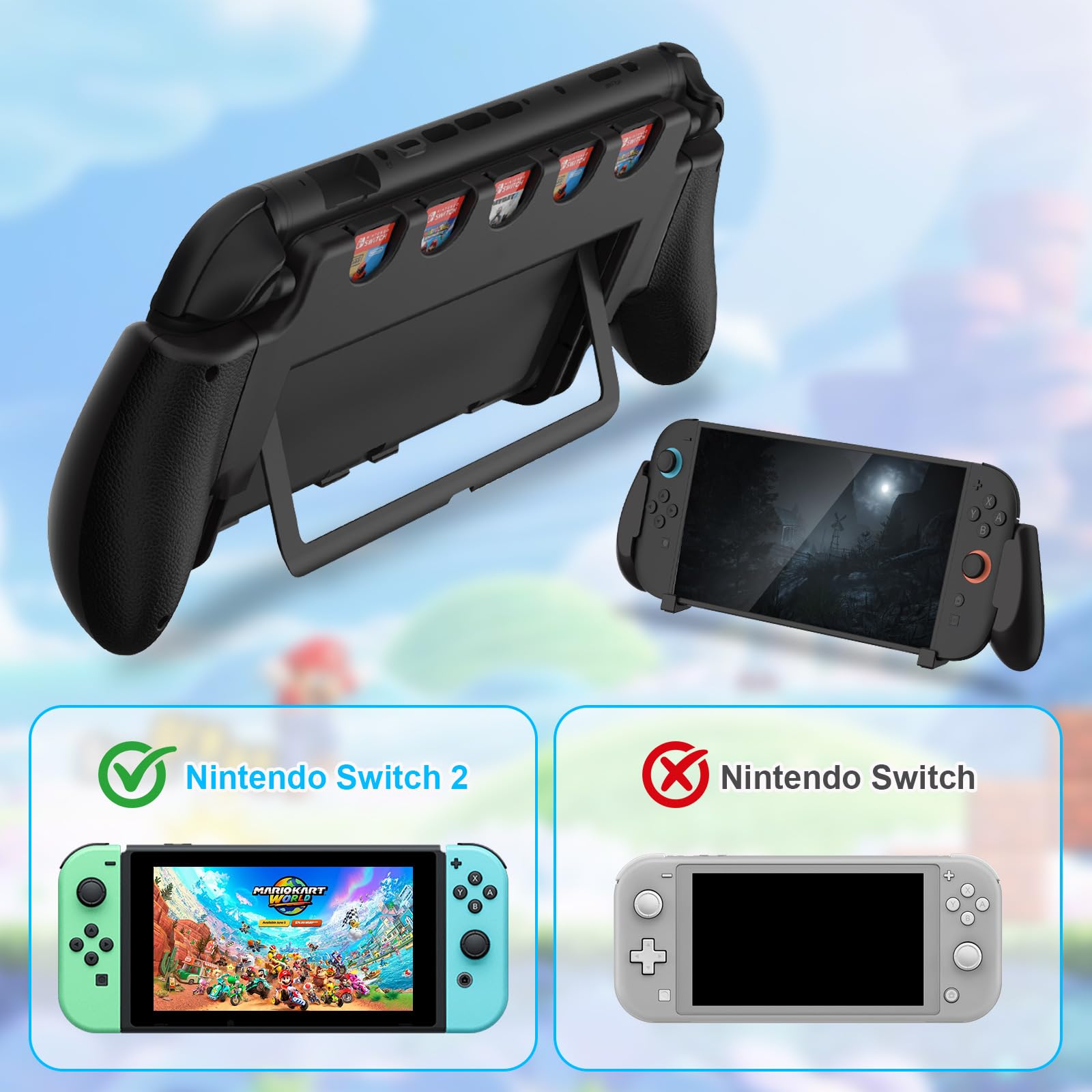 TOPCHANCES La poignée pour la manette Nintendo Switch 2 est légère et pratique, avec 5 emplacements pour cartes de jeu, une prise en main confortable et des accessoires de prise en main ergonomiques
