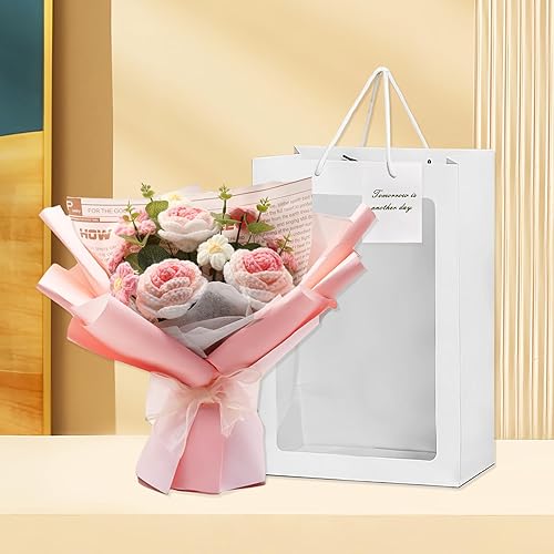 Miniatura 6 de gjulrfu Ramo de flores de ganchillo hecho a mano, ramo de flores artificiales de punto hecho a mano, ramo de flores artificiales de girasol falso,