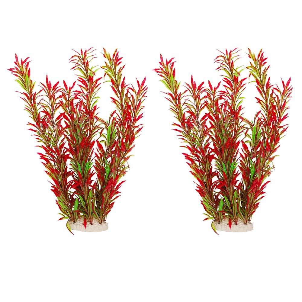 2 pcs Aquarium Decor Plastic Plants Extra Large 21 Inches Artificial Fish Tank Plants Tall Fish Tank Decorations Artificial Green Water Plants (Wine)