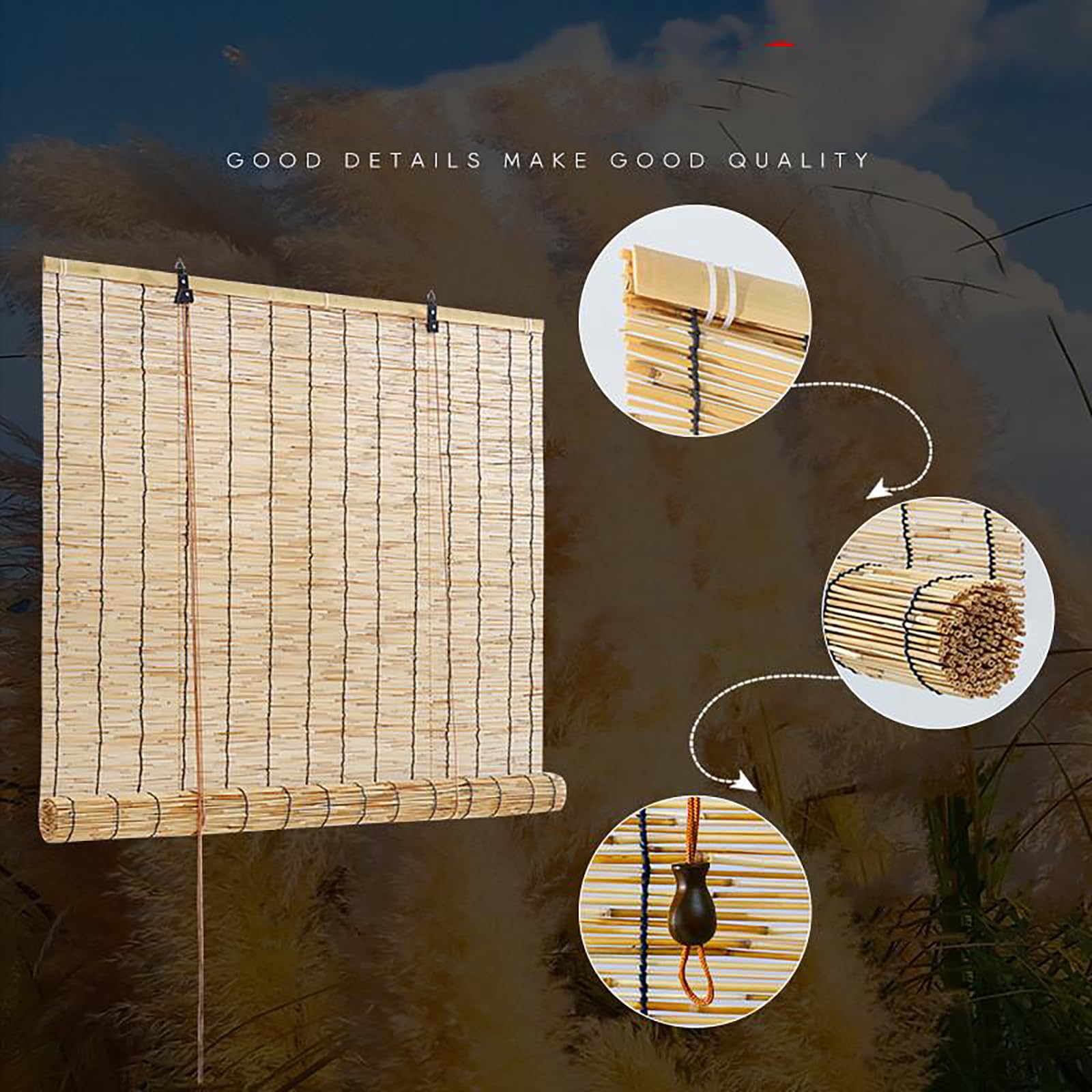 Bambus Rollo Jalousine Bambusrollo Outdoor Wetterfest Breit Fenster Sonnenschutz Rollo Jalousie Vorhang Innen, Außen, Retro Raffrollos