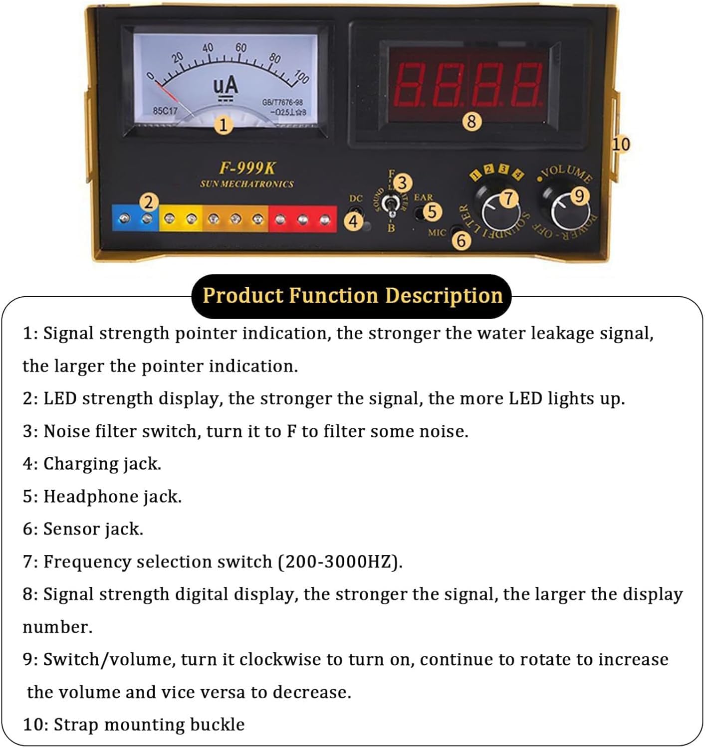 Kit detector de fugas de agua subterráneo, sensor acústico profesional, 0-100 dB ajustable, con auriculares con cancelación de ruido y funda de transporte