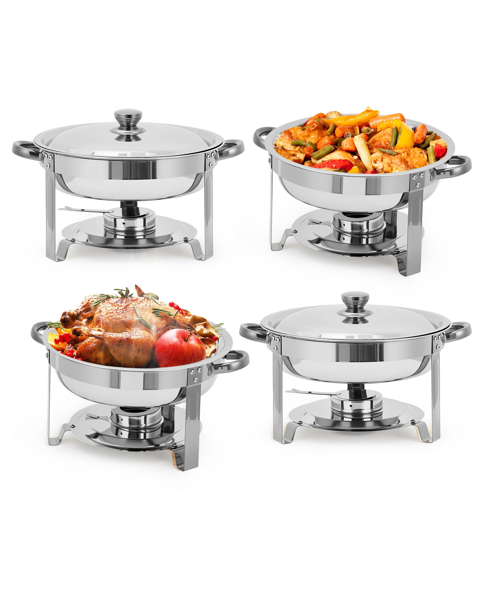 Edelstahl Chafing Dish Set 5L – 4-teiliger Speisenwärmer Mit Isolierung, Brennergestell, Stapelbar – Ideal Für Buffets, Hochzeiten Und Partys (spiegelpoliert)