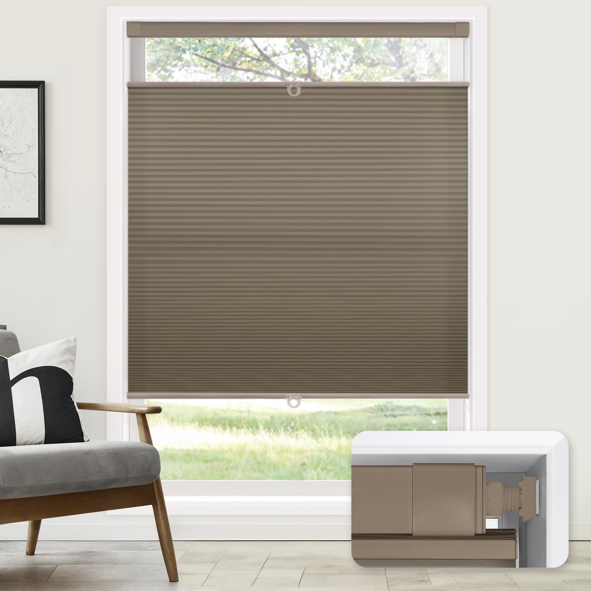 LazBlinds No Drill Cordless Cellular Shades, 36" W x 64" H, Taupe