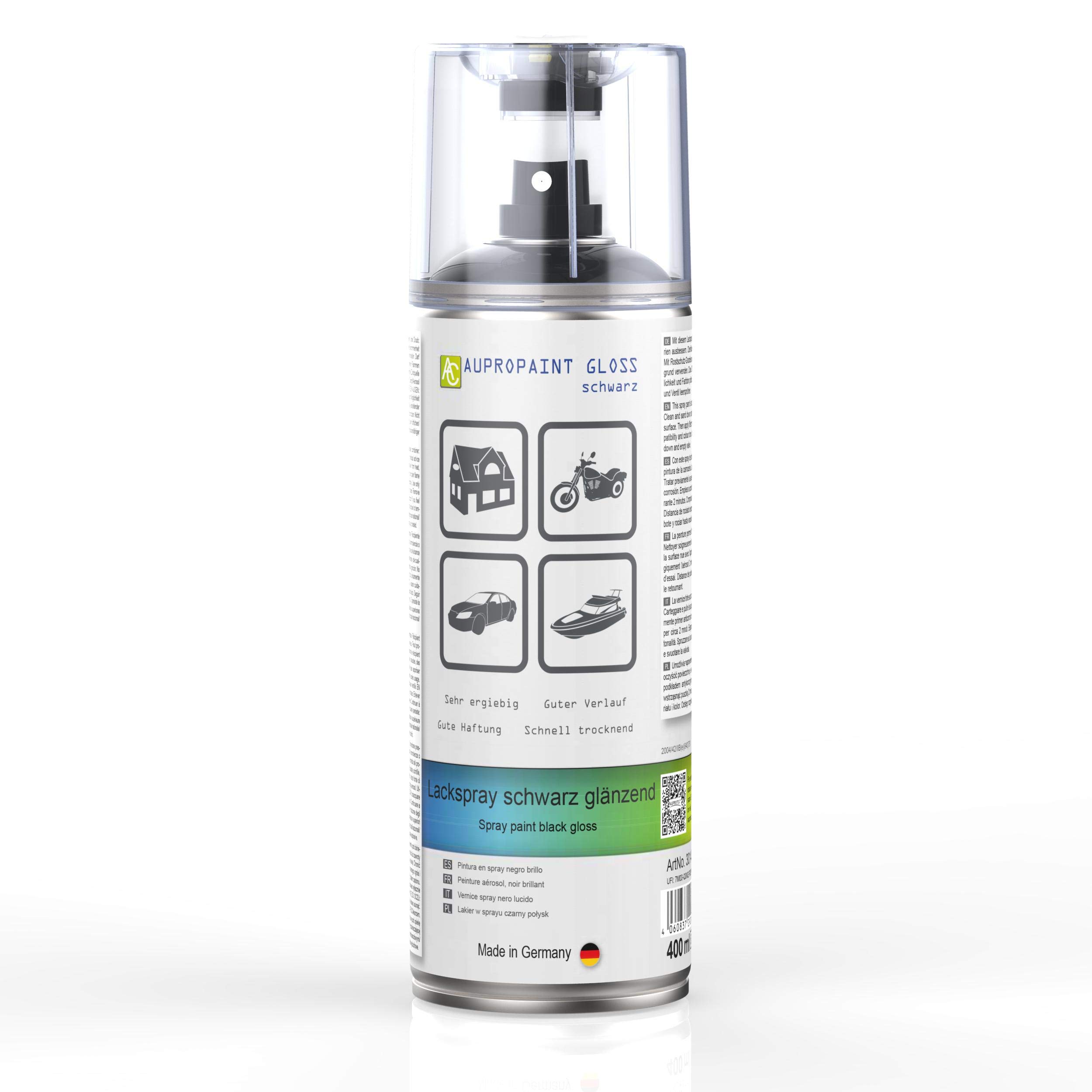 Aupropaint Gloss - Spray de pintura en aerosol para coche, 3 x 400 ml + 1 mango de pistola original
