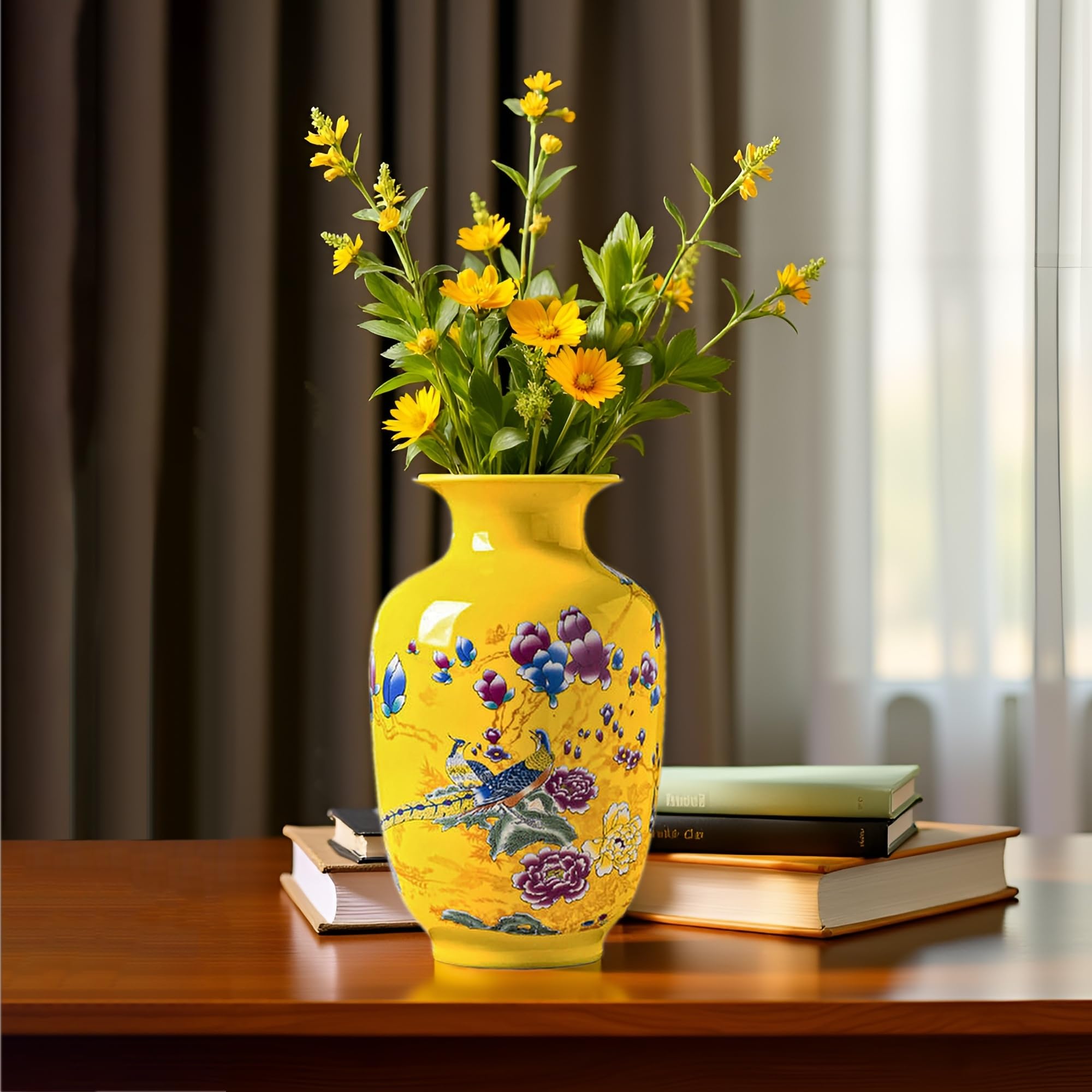 MTME Figurki porcelanowe, Jingdezhen paw dekoracyjny wazon na kwiaty, wystrój domu, prezenty ślubne, estetyczna rzeźba wystrój domu (Bażant Y)