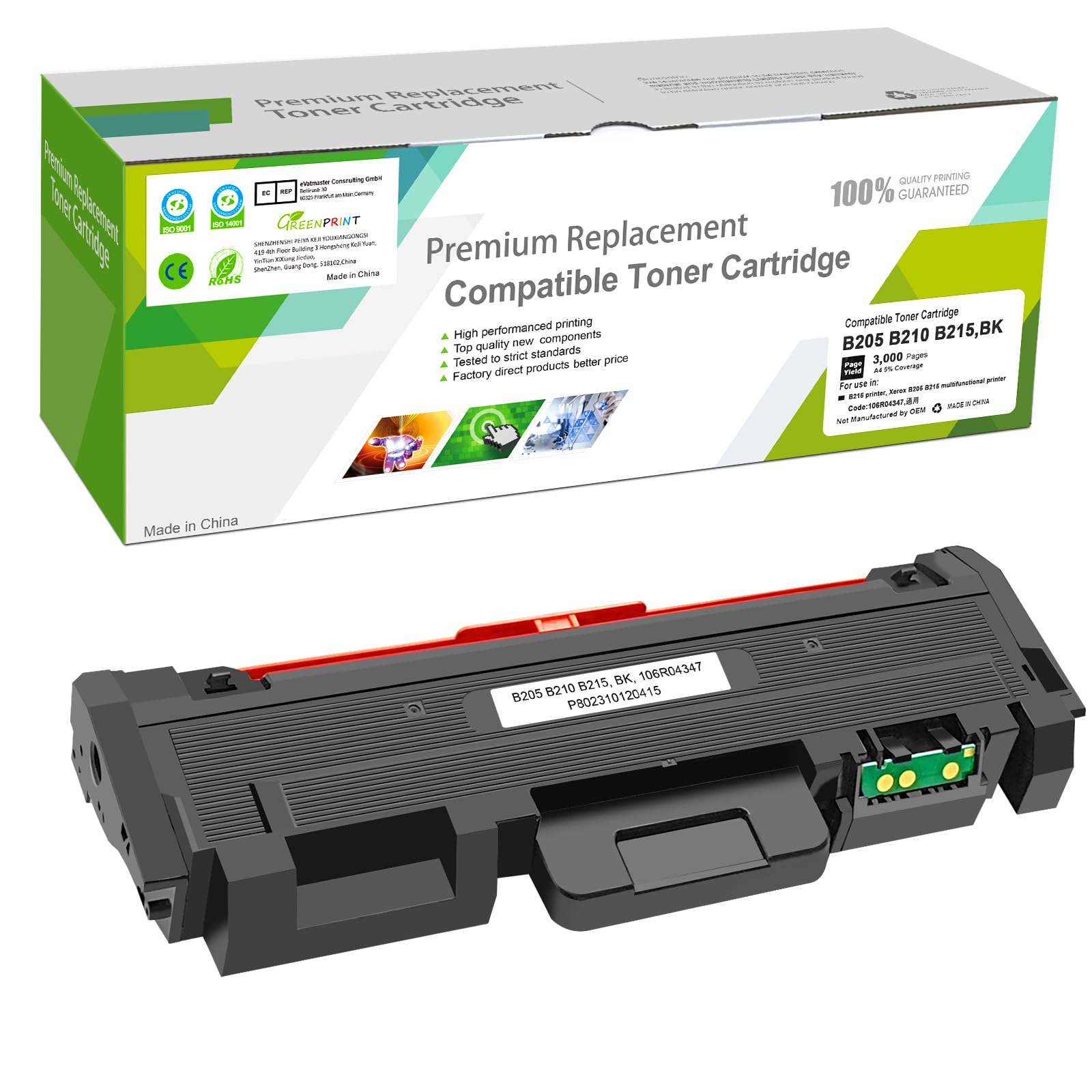 GREENPRINT Cartuccia di Toner Compatibile B205 B210 B215 Nero ad Alta Capacità 3000 Pagine per Xerox B215DNI B205NI B210DNI 106R04347
