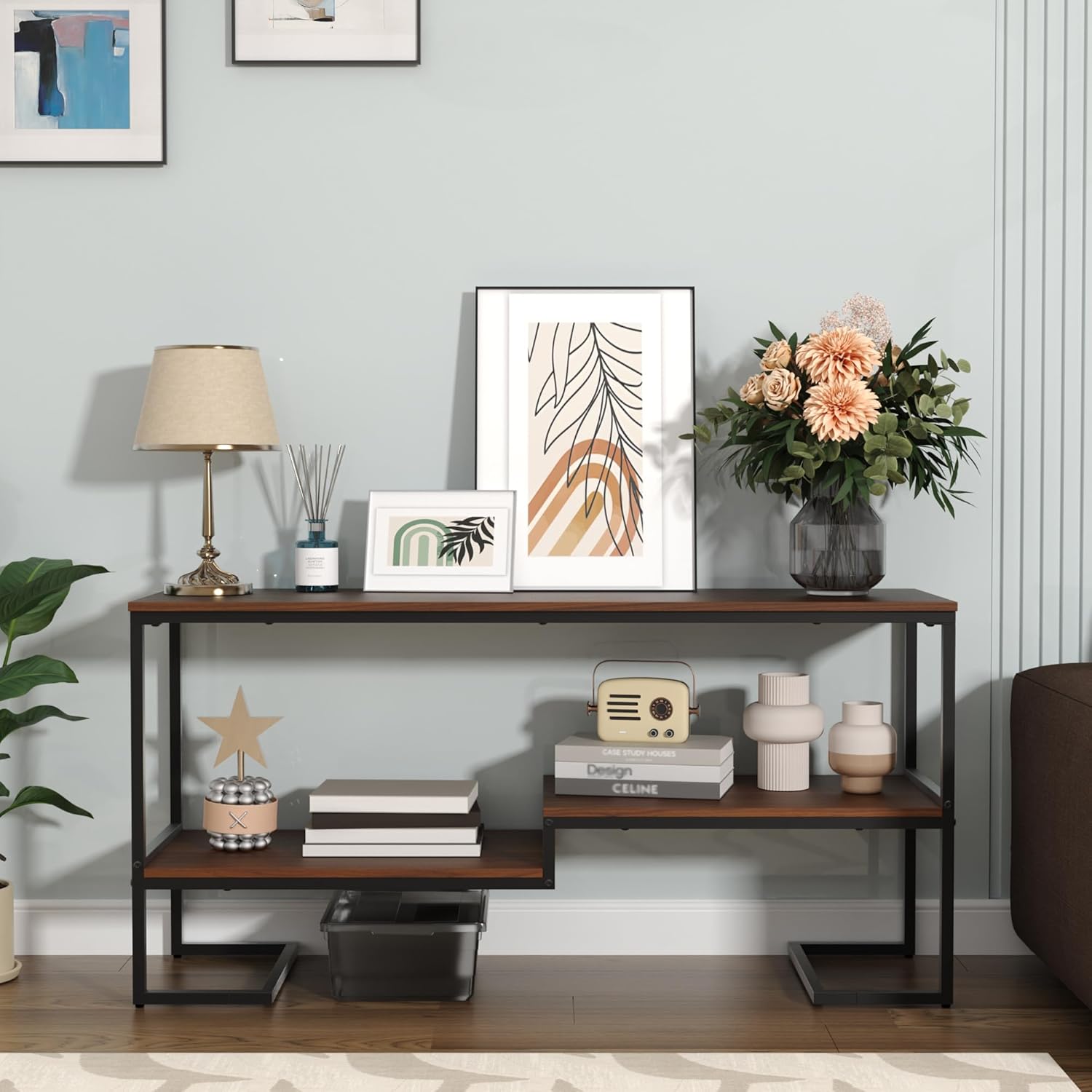 TV Stands for Living Room, Entertainment Center TV Table, TV Stand 60 Inch, TV Console, Table for TV, Modern TV Open Storage Shelves, Industrial Media TV Table for Living Room, Bedroom