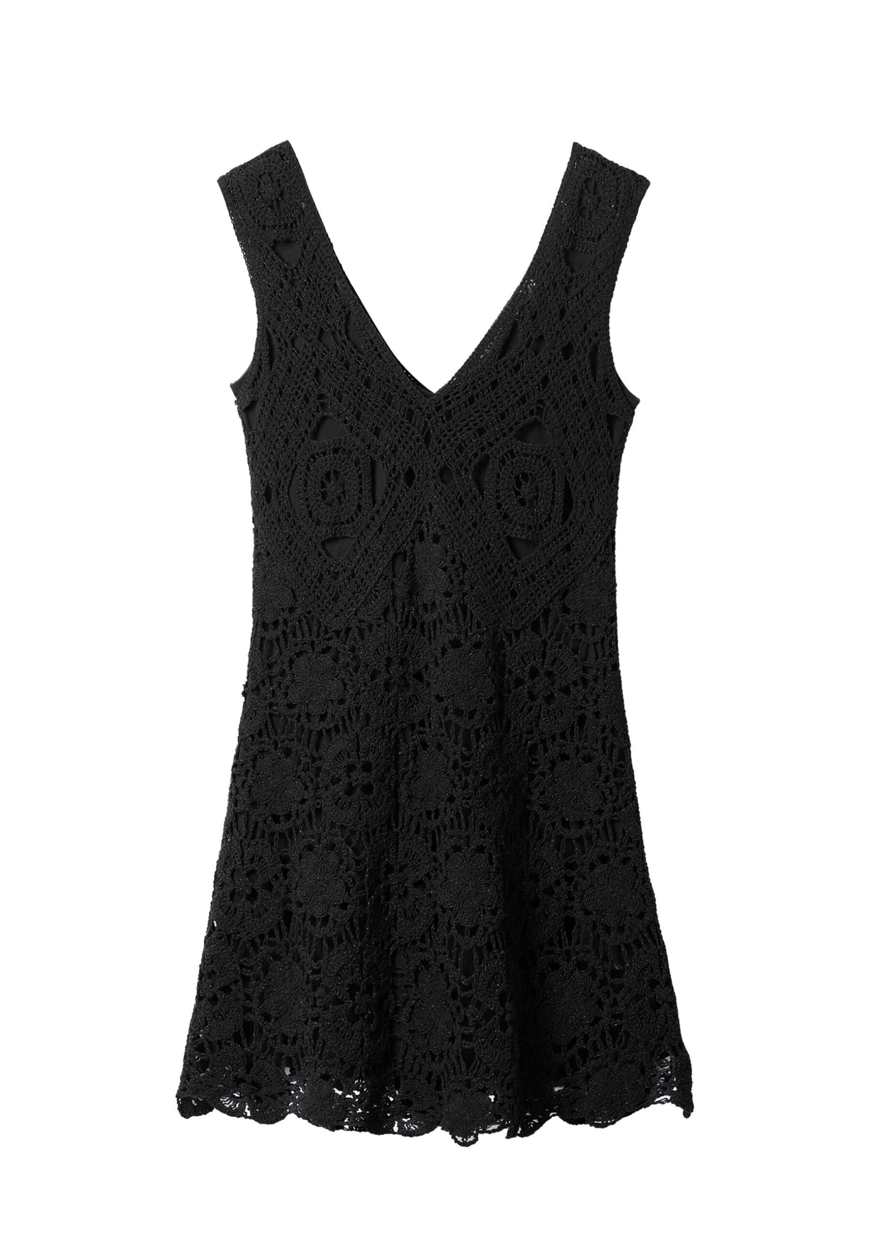 Desigual Damen Schwarz Kurzes Häkelkleid, Baumwolle, S