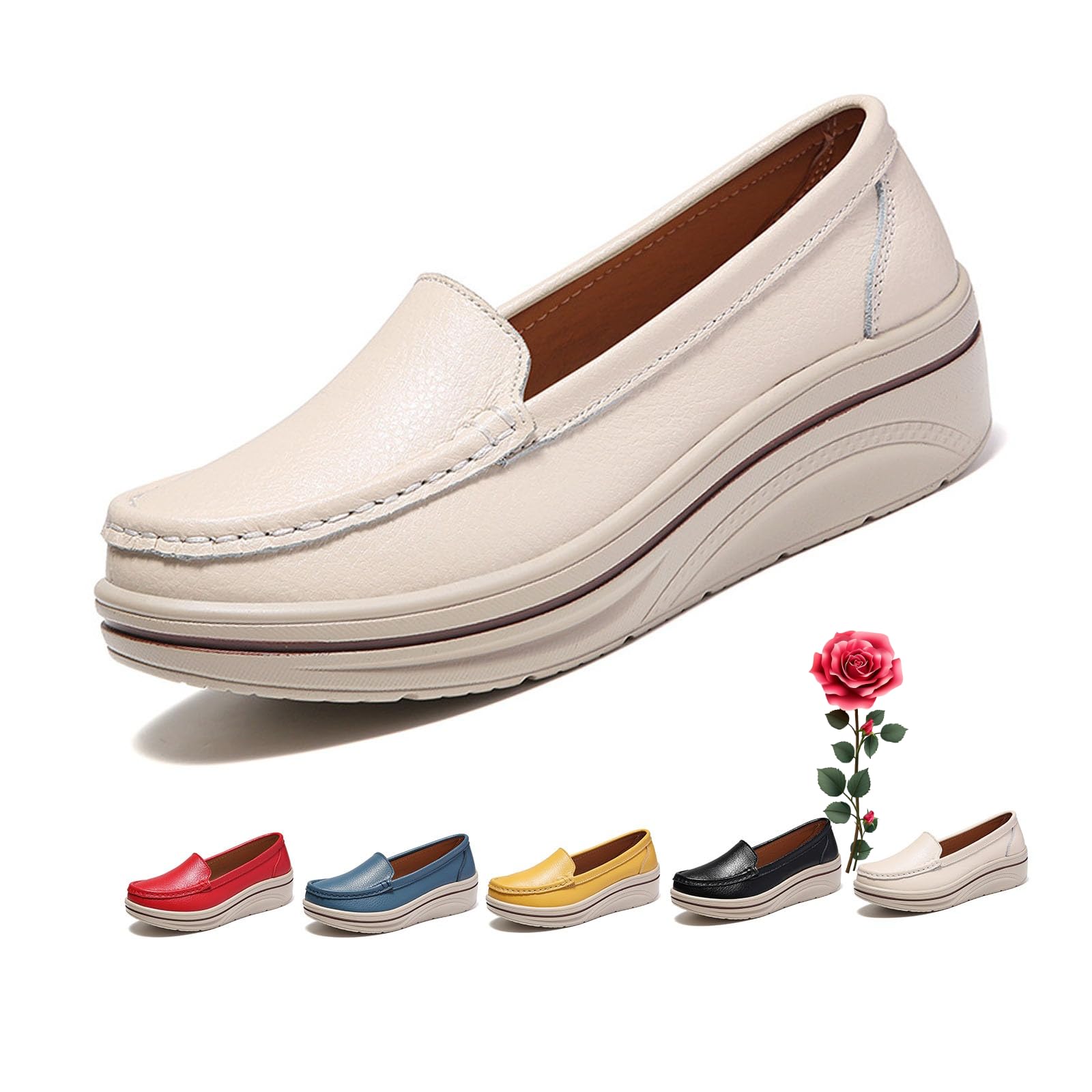 Zapatos de plataforma para caminar para mujer, mocasines cómodos, ligeros, con parte inferior basculante para oficina, zapatos de enfermería
