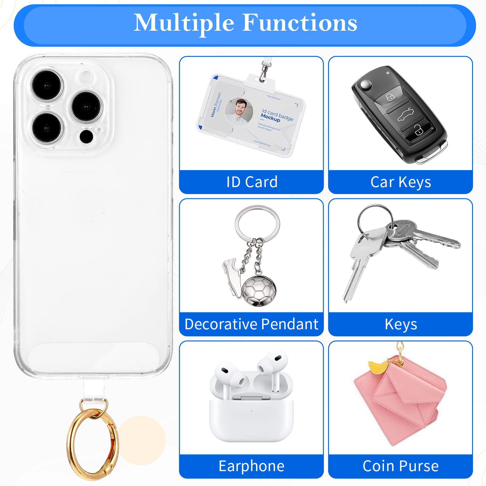 6 Stück Handykette Pads – Universal-Halterung Mit Metallring | Für Handybänder & Lanyards | 6 Farben