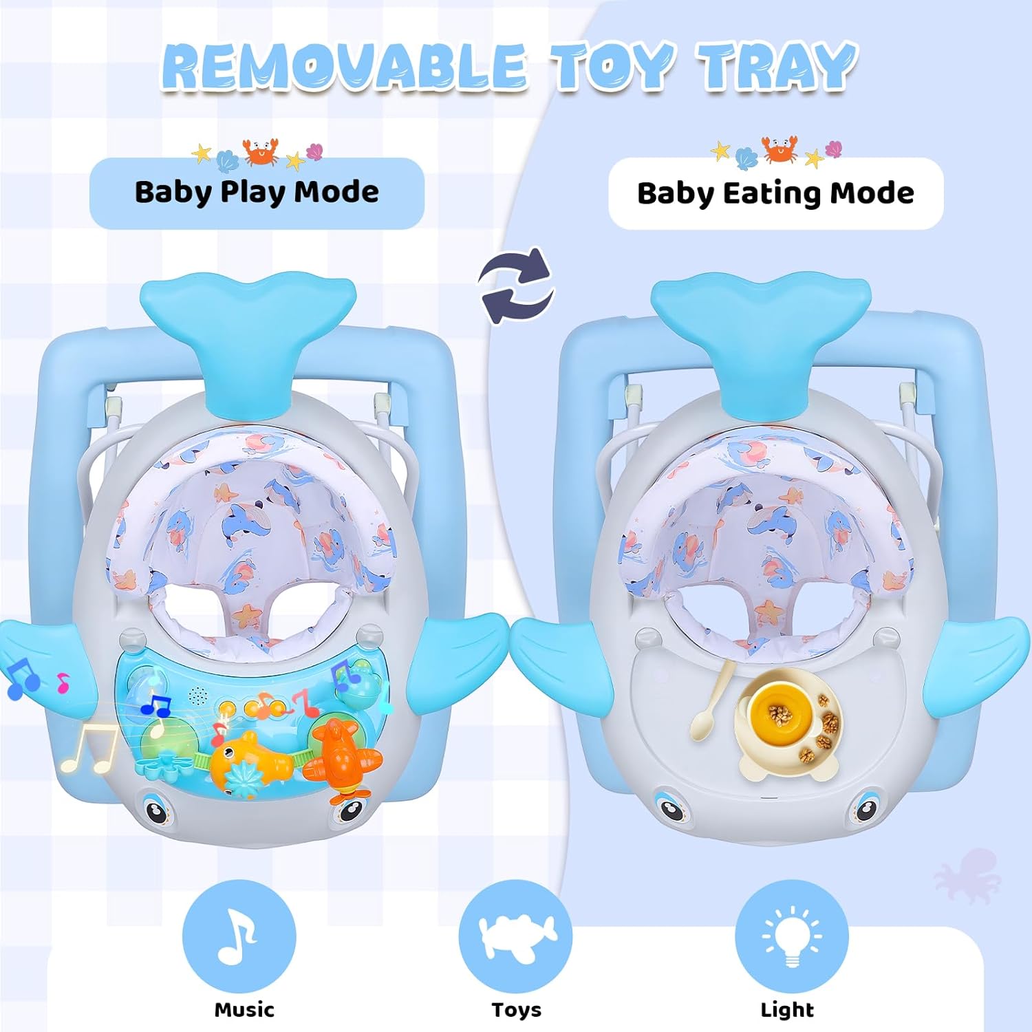 Baby Walker with Wheels, Music and Lights Foldable Baby Walker, 3 Adjustable Heights, Activity Walker for Baby Boy and Girl 6-18 Months, Blue - Image 5