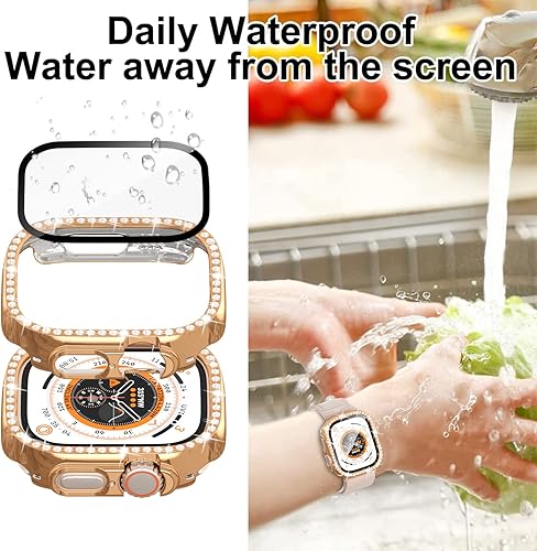 Miniatura 3 de Paquete de 2 + 2 fundas brillantes para Apple Watch Ultra de 1.732 pulgadas, funda protectora JZK 2 rígidas con marco de cristal de diamante + 2