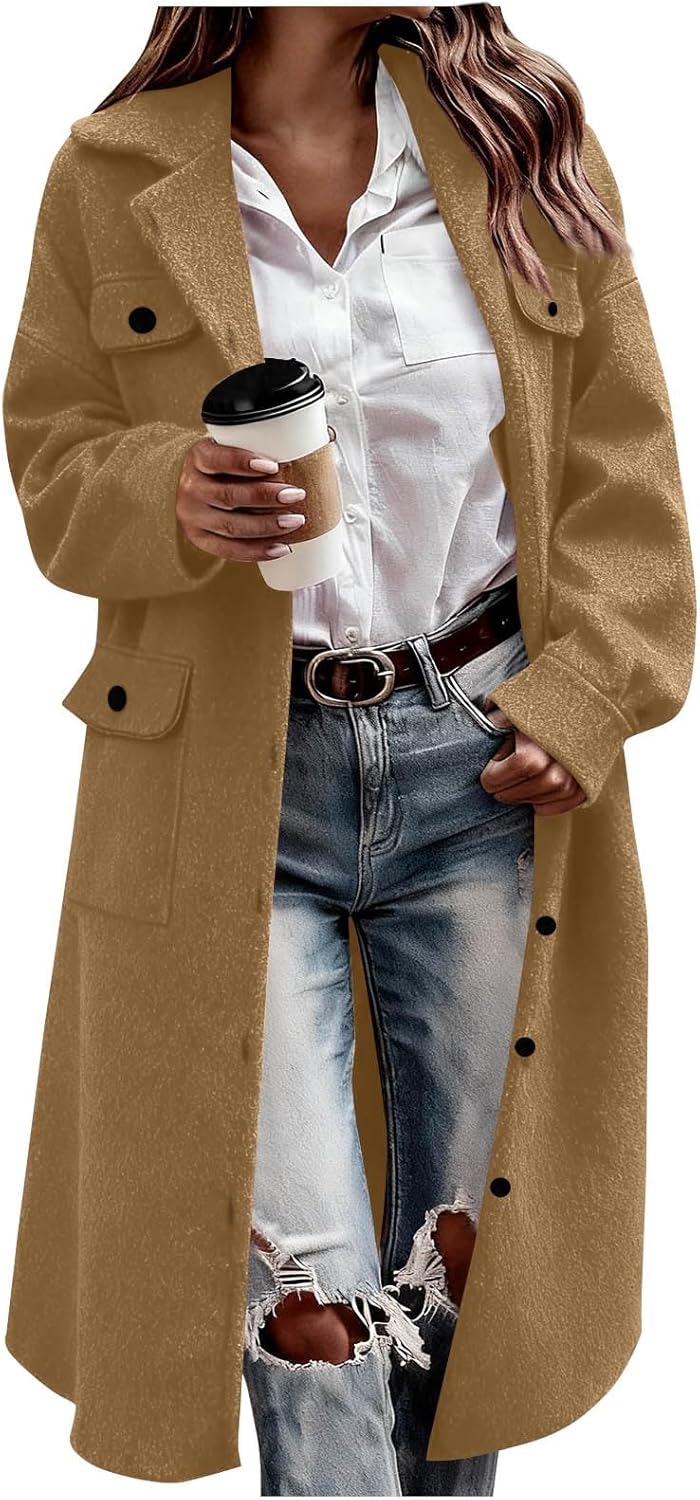 Trench Coat Women Notched Lapel Collar Single-Breasted Peacoat Loose Casual Long Jacket 2025 Fall Winter Outwear