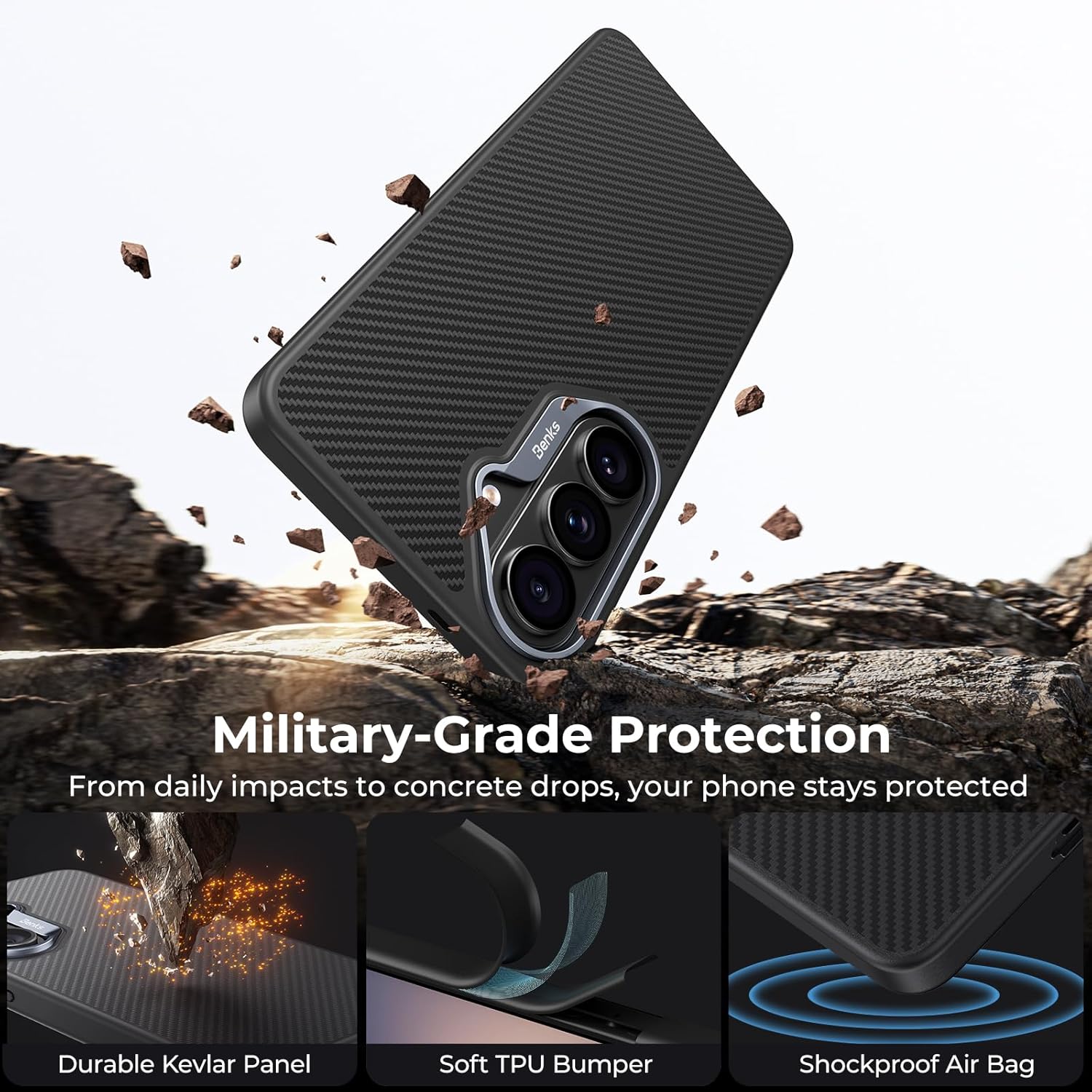 BENKS ArmorPro Case for S26, MagSafe Compatible Military-Grade Protective Case, Built with Dupont Kevlar 600D Fiber & TPU, Aluminum Camera Protection