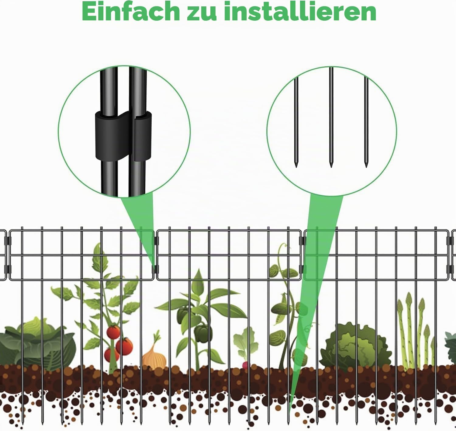 25 Stück Tier-Absperrzaun, 43,2 cm (H) x 7,6 m (L), kein Graben, dekorativer Gartenzaun, rostfreier Metalldraht, Gartenzaun-Bordüre für Hunde, & Kaninchen, Garten, Terrasse, Hof | Rostfestig,Metall Zaun,Beetzaun für Freien Patio Grenze