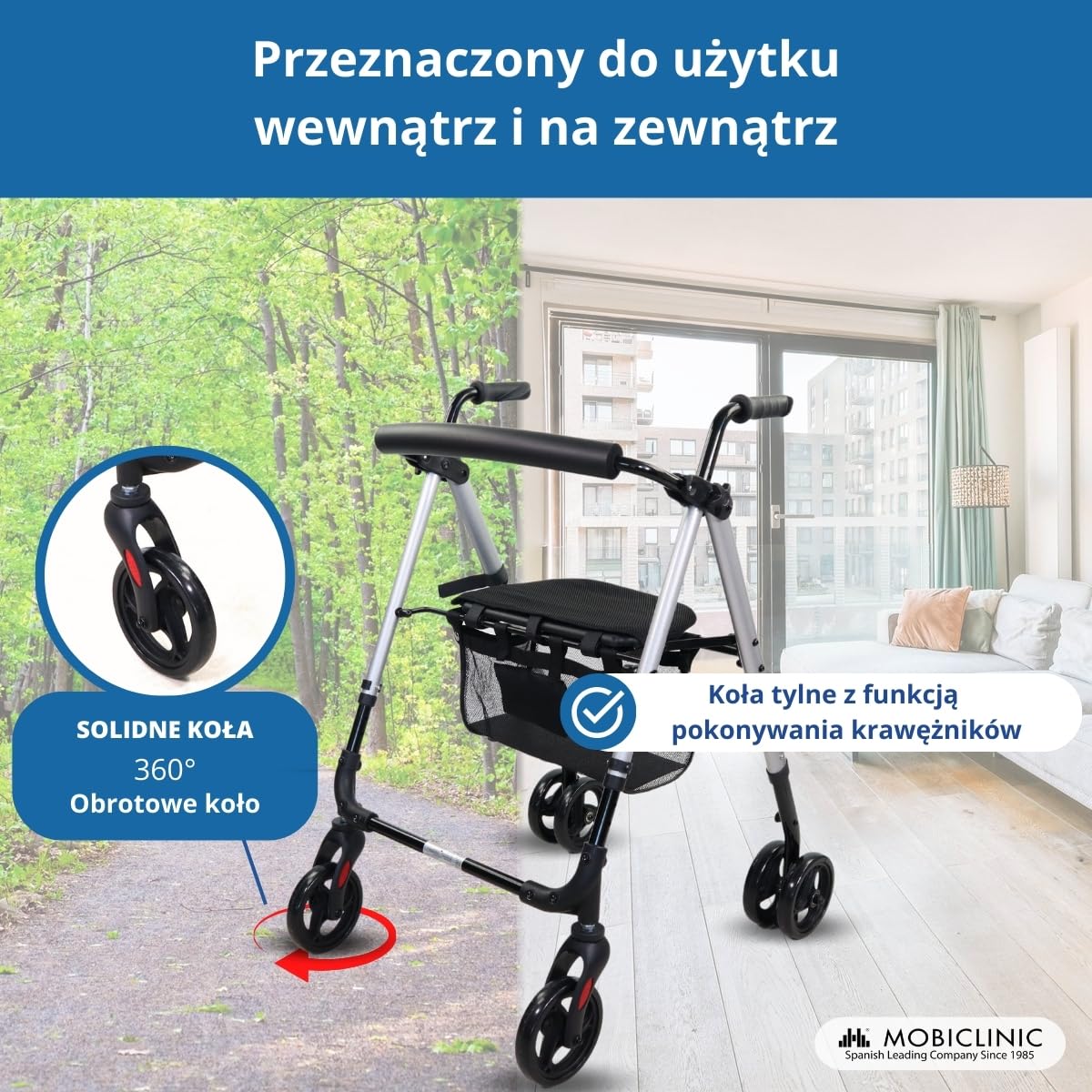 Podpórka czterokołowa | aluminium | Siedzisko i oparcie | ciśnienie hamowania | 4 koła | Premium | Dehesa | Mobiclinic