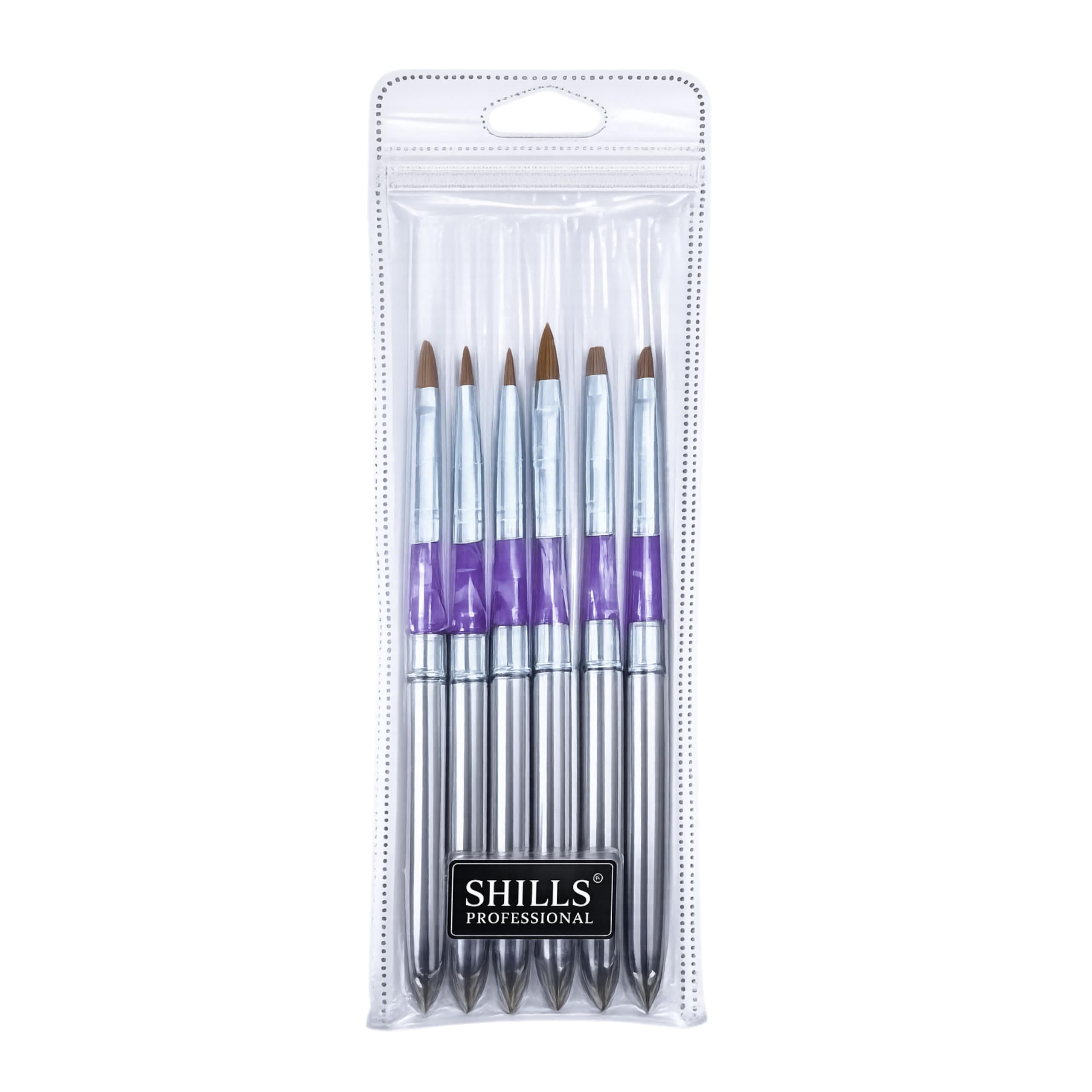 SHILLS PROFESSIONAL Nail Art Brush Set Silver 6Pcs NB-21 for Gel Application & Nail Art-image-27