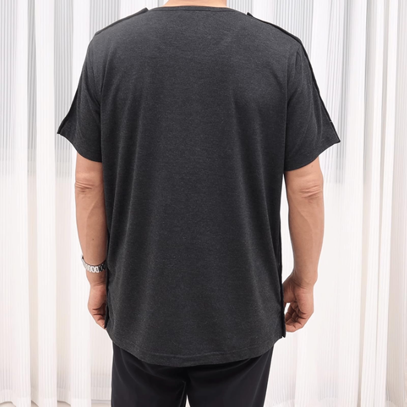 Pflegekleidung Hemden nach Operationen, Unisex, kurzärmelig, Reha-Druckknopf-Shirt, vollständig offene Seite, Druckknopf-Dialyse, Chemo-Kleidung für den Sommer Patientenkleidung