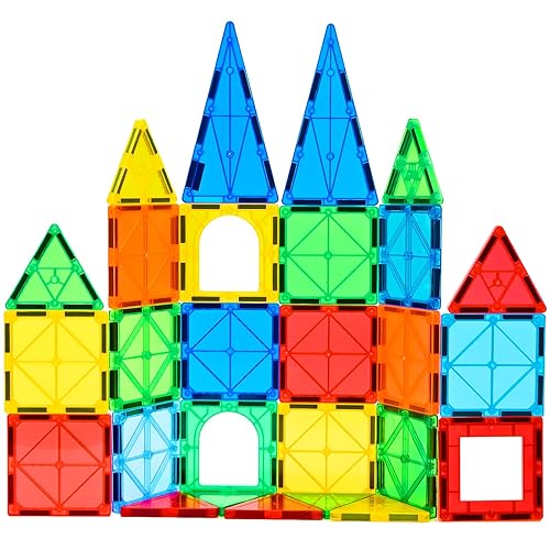 CuteTiger Magnetic Tiles, 64PCS Magnet Building Toys, Magnetic Building Set, Stacking Blocks, Perfect STEM Toys Gift for Kids Boys and Girls - 64PCS