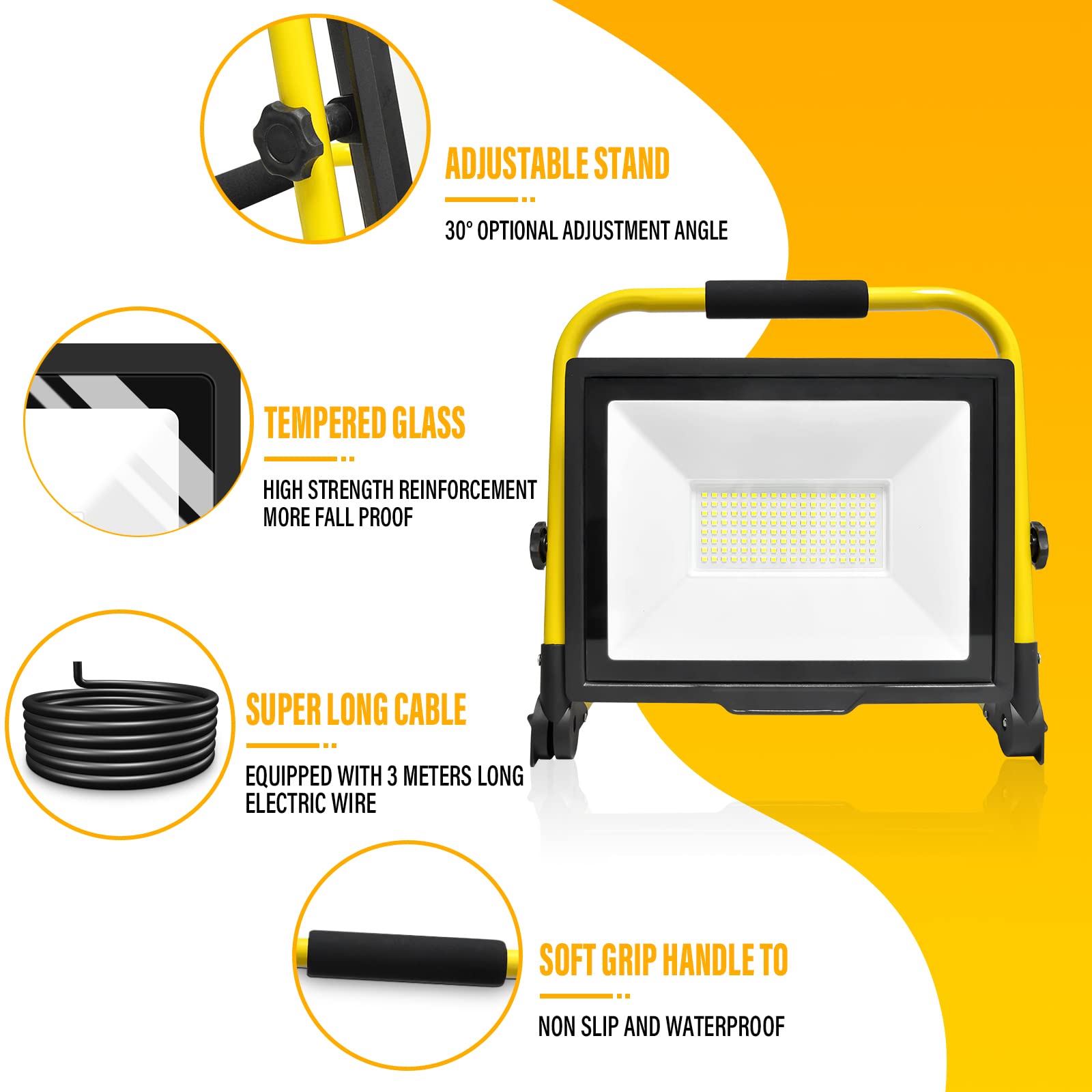 RIGIDON 100W Portable LED Work Light with 3M Cord, 10000LM Job Site Light - Image 4
