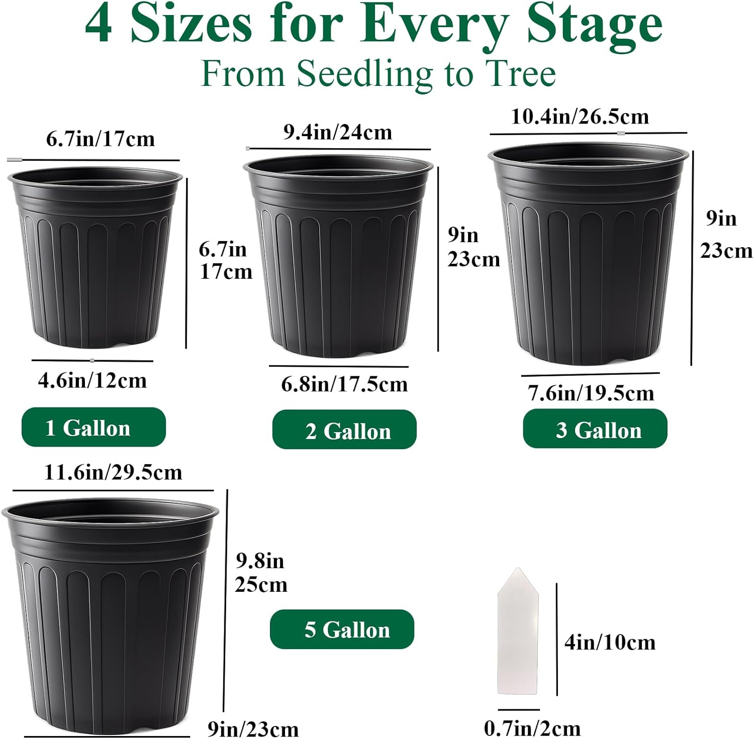 25 Pack 5 Gallon Flexible Plant Nursery Pots Plastic Seedling Starting Pots with Drainage Holes Soft Flower Pots Plant Container with Plant Labels, Black