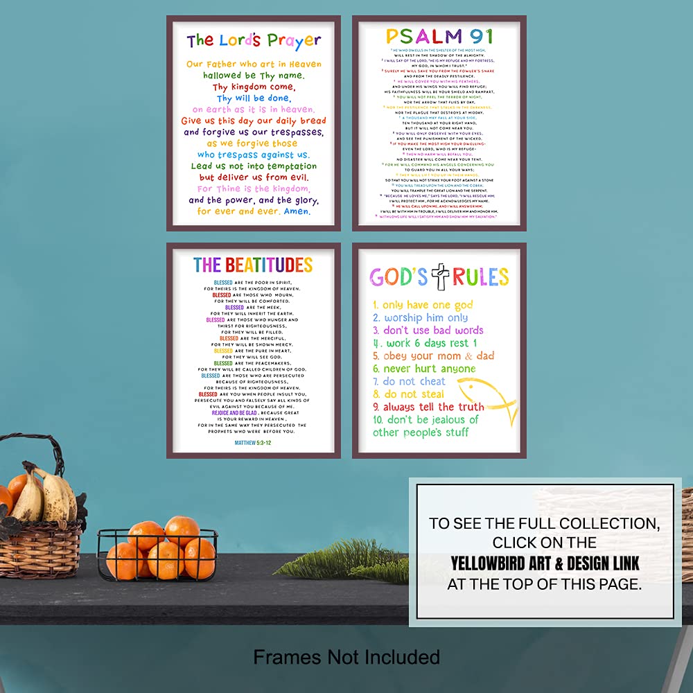 LARGE 11x14 Ten Commandments Wall Decor Psalm 91 Lords Prayer Wall Art Religious Wall